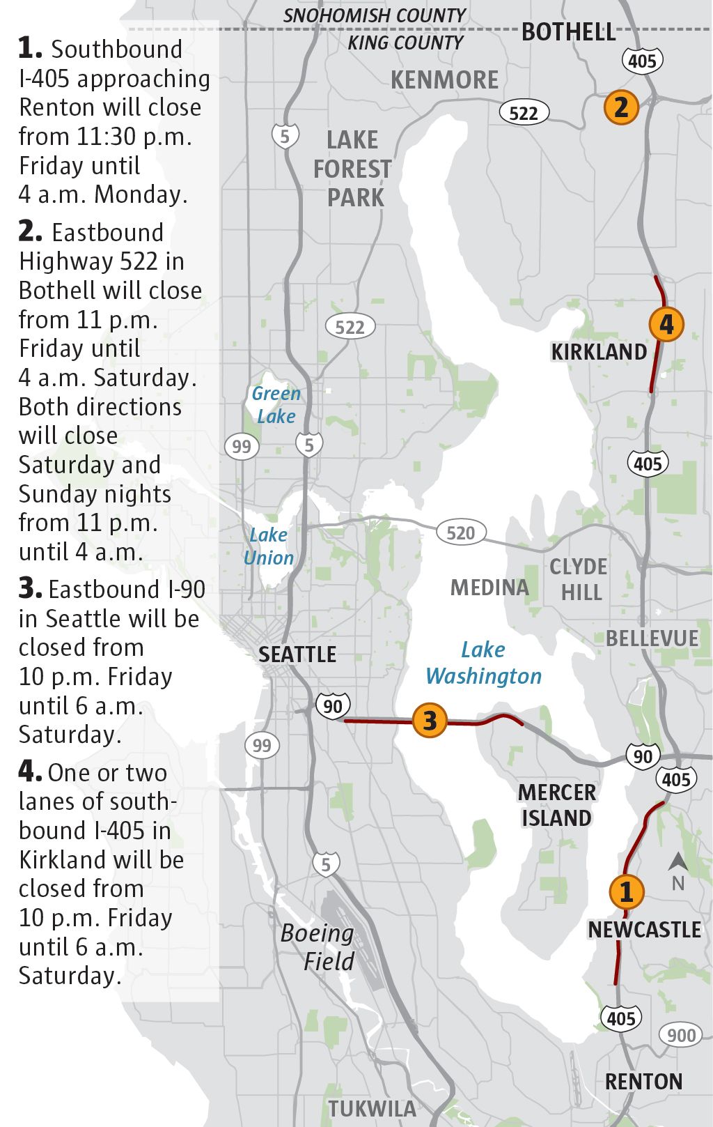 I-405 closure, shutdowns at 2 light rail stations to slow weekend