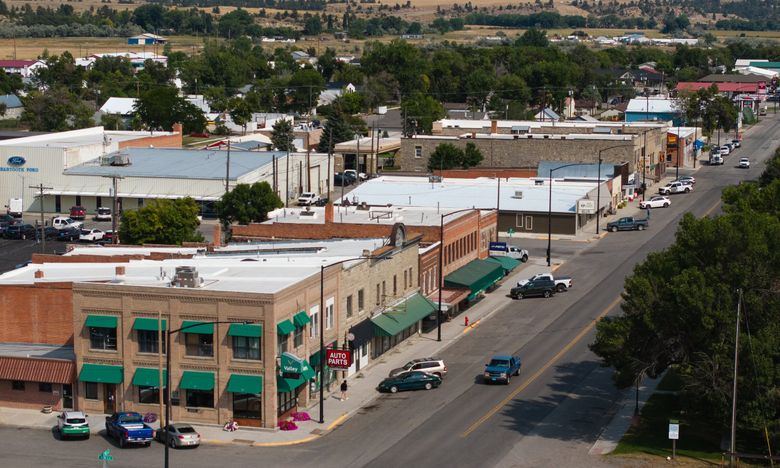 Columbus, Mont., a town of around 2,000, sits along the Yellowstone River near the Beaver Creek wind farm. (Erika Schultz / The Seattle Times)
