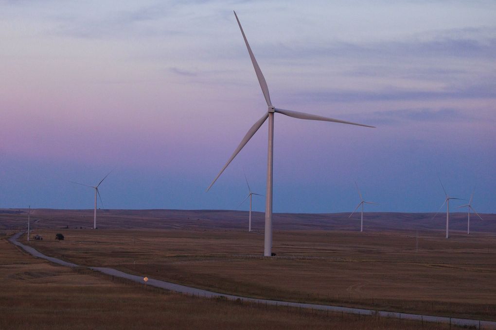 Turbines circle at Puget Sound Energy’s Beaver Creek Wind Farm in Stillwater County, Montana. The wind farm — currently consisting of 88 turbines — became operational August 2025. (Erika Schultz / The Seattle Times)