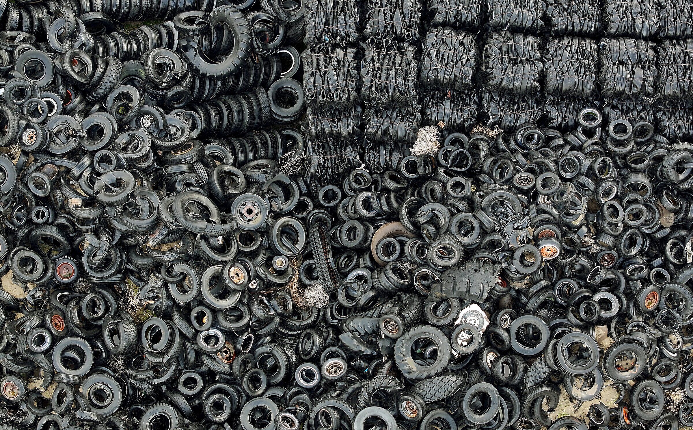 Most of the tires at the Richland site are baled, but an estimated 100 tons of discarded tires are loose. (Bob Brawdy / Tri-City Herald)