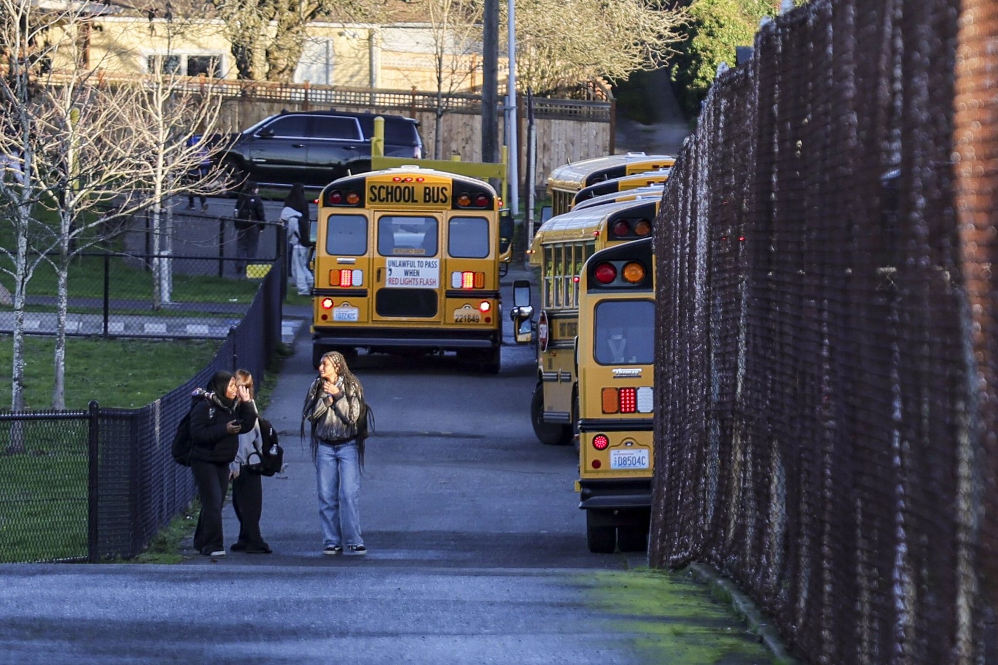 Students at Aki Kurose Middle School were dismissed at the usual time on Tuesday. Earlier that day the school was placed on shelter-in-place due to rumors of ICE activity in the area. (Kevin Clark / The Seattle Times)
