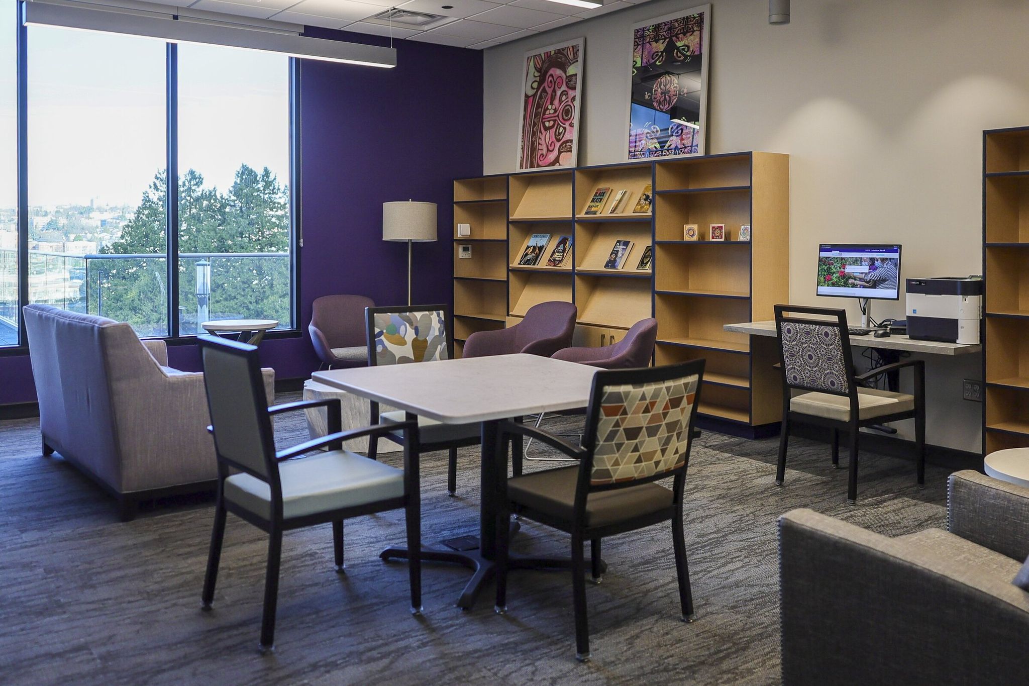 The library at the Ron Chu Center for Healthy Aging and Well-Being. (Kevin Clark / The Seattle Times)