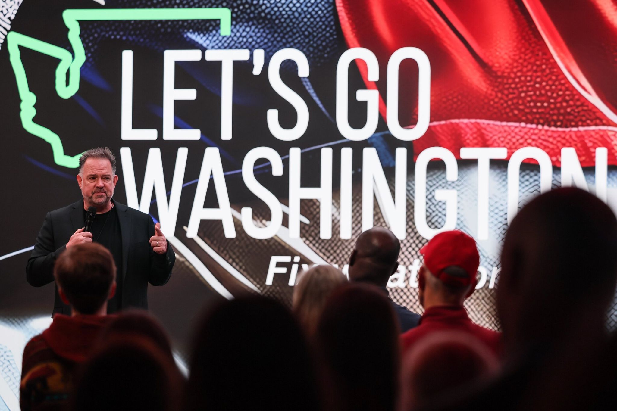 Brian Heywood, founder of Let's Go Washington, addresses supporters at a watch party in Kirkland. (Kevin Clark / The Seattle Times, 2024)