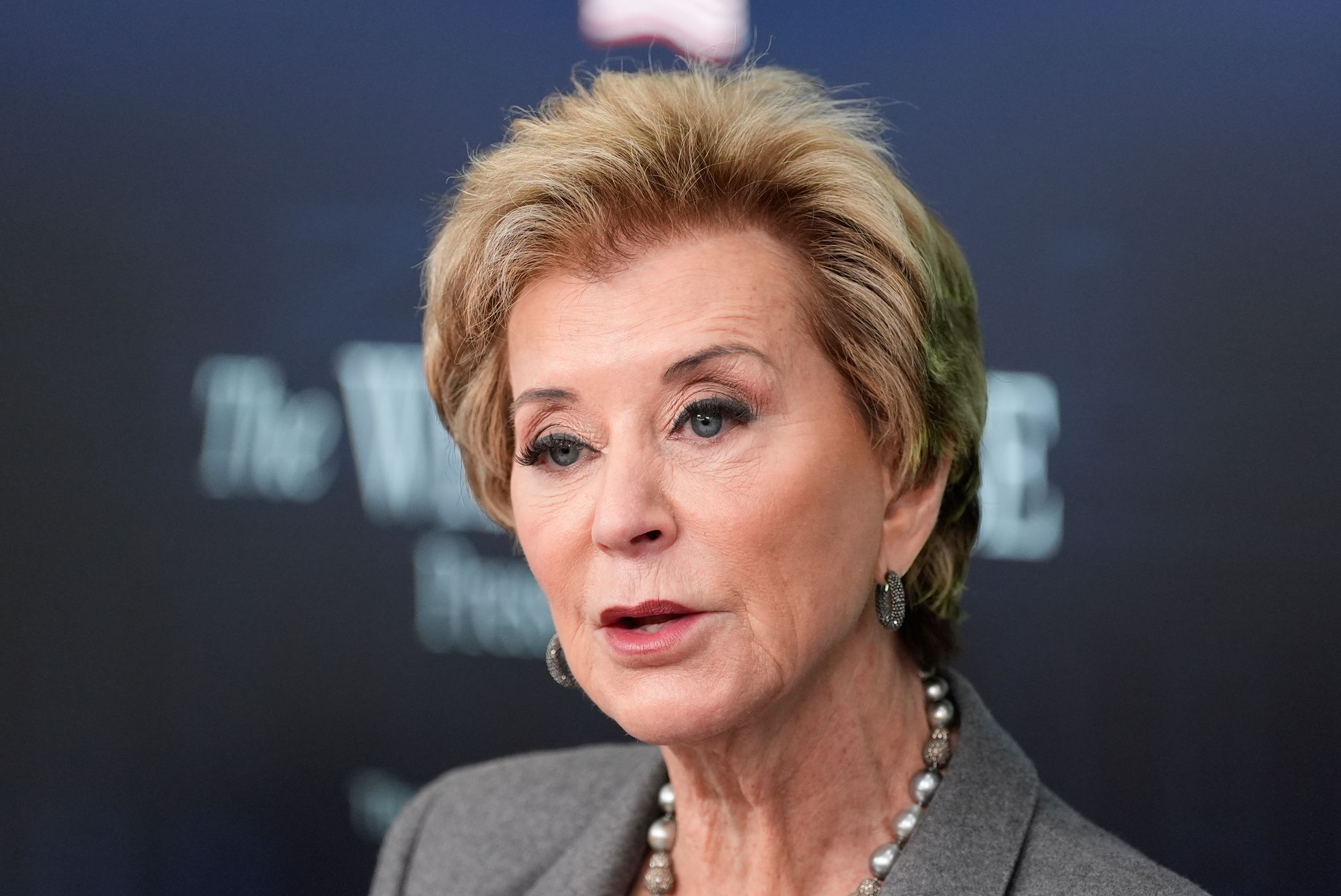 Education Secretary Linda McMahon speaks with reporters at the White House on Nov. 20, 2025, in Washington. (AP Photo/Alex Brandon, file)