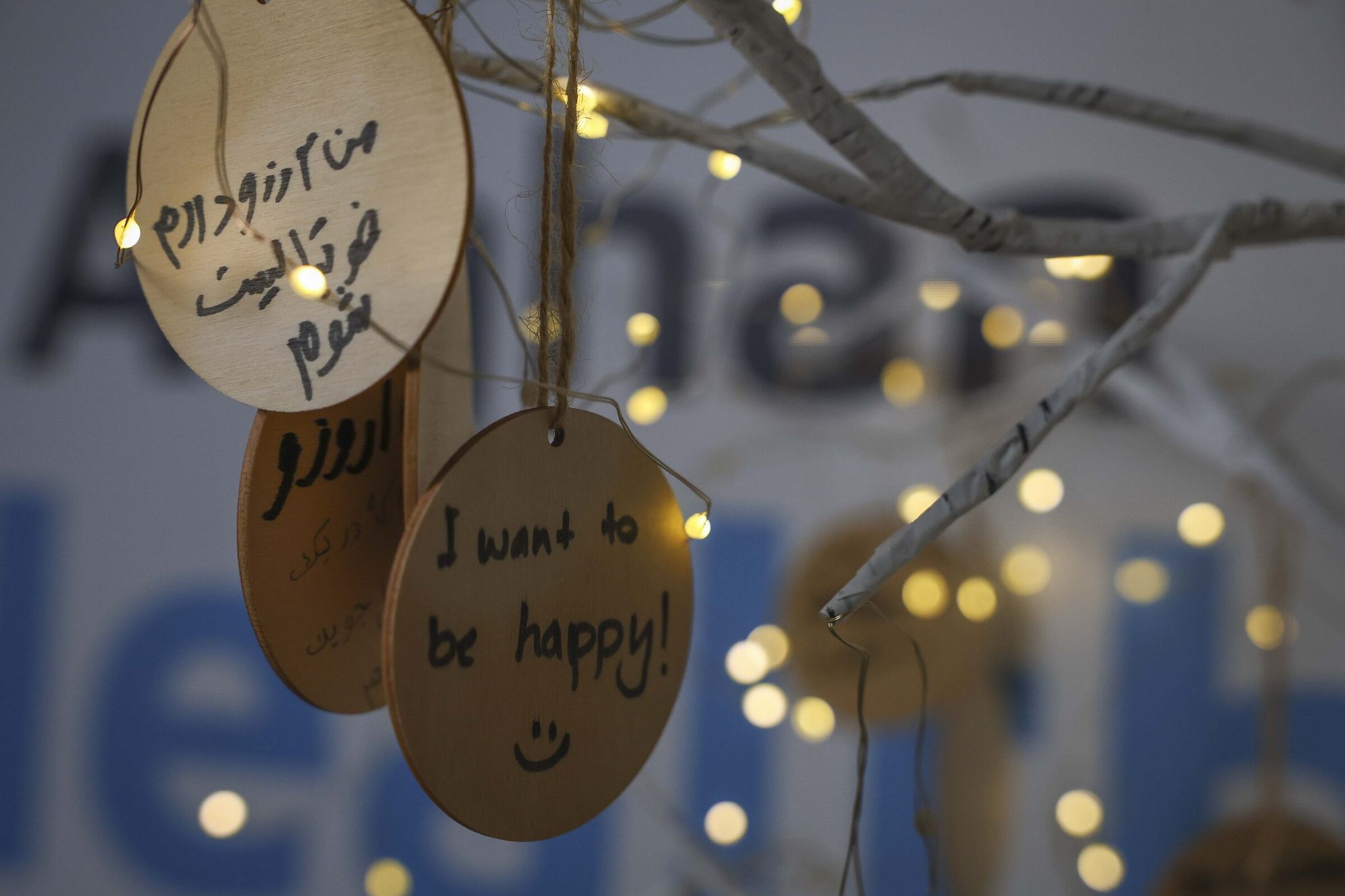 Decorations made by young people hang in the Afghan Health Initiative office at Covington City Hall last month. (Ivy Ceballo / The Seattle Times)