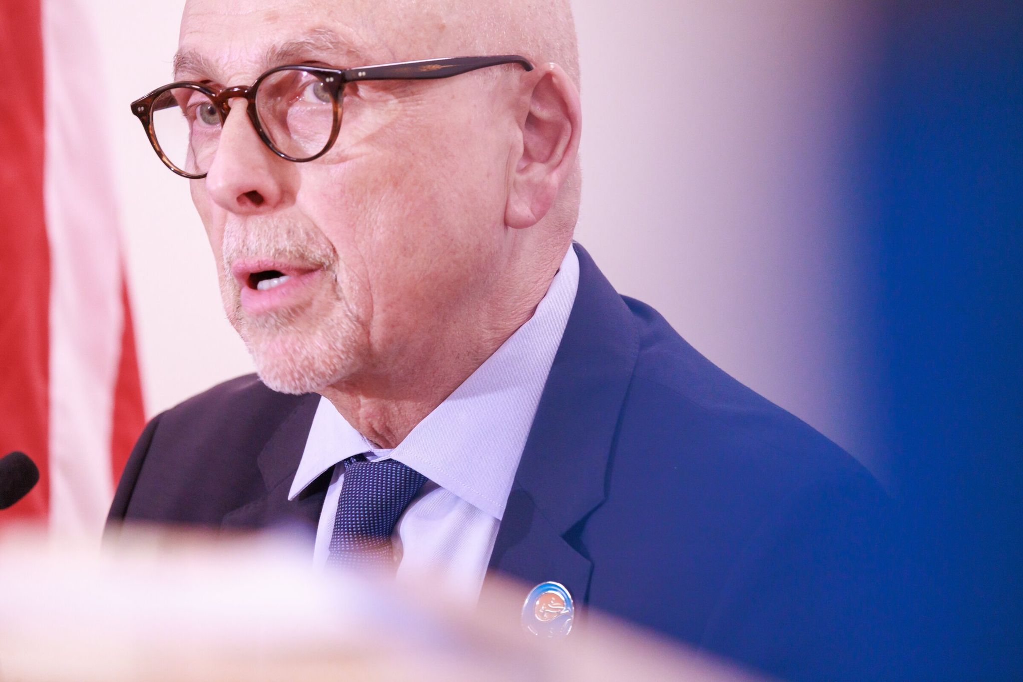 Vittorio Gallo, senior vice president and chief scientific officer of the Seattle Children’s Research Institute, speaks at a Friday press conference at Seattle Children’s. (Erika Schultz / The Seattle Times)