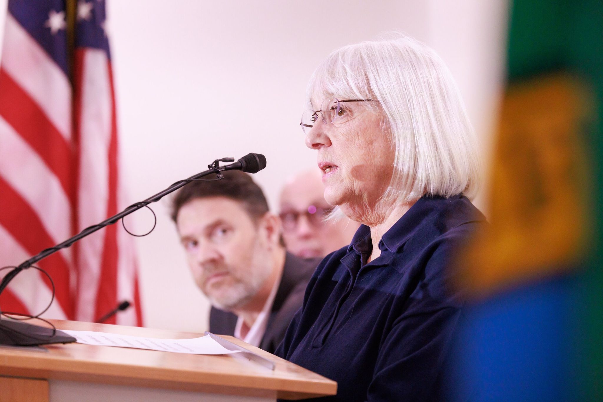 U.S. Senator Patty Murray, a Democrat from Washington state, speaks at a press conference at Seattle Children’s on Wednesday, where she and medical research leaders discussed the importance of securing record funding for the National Institutes of Health, especially amid attempts by the Trump administration to cut the agency’s budget. (Erika Schultz / The Seattle Times)