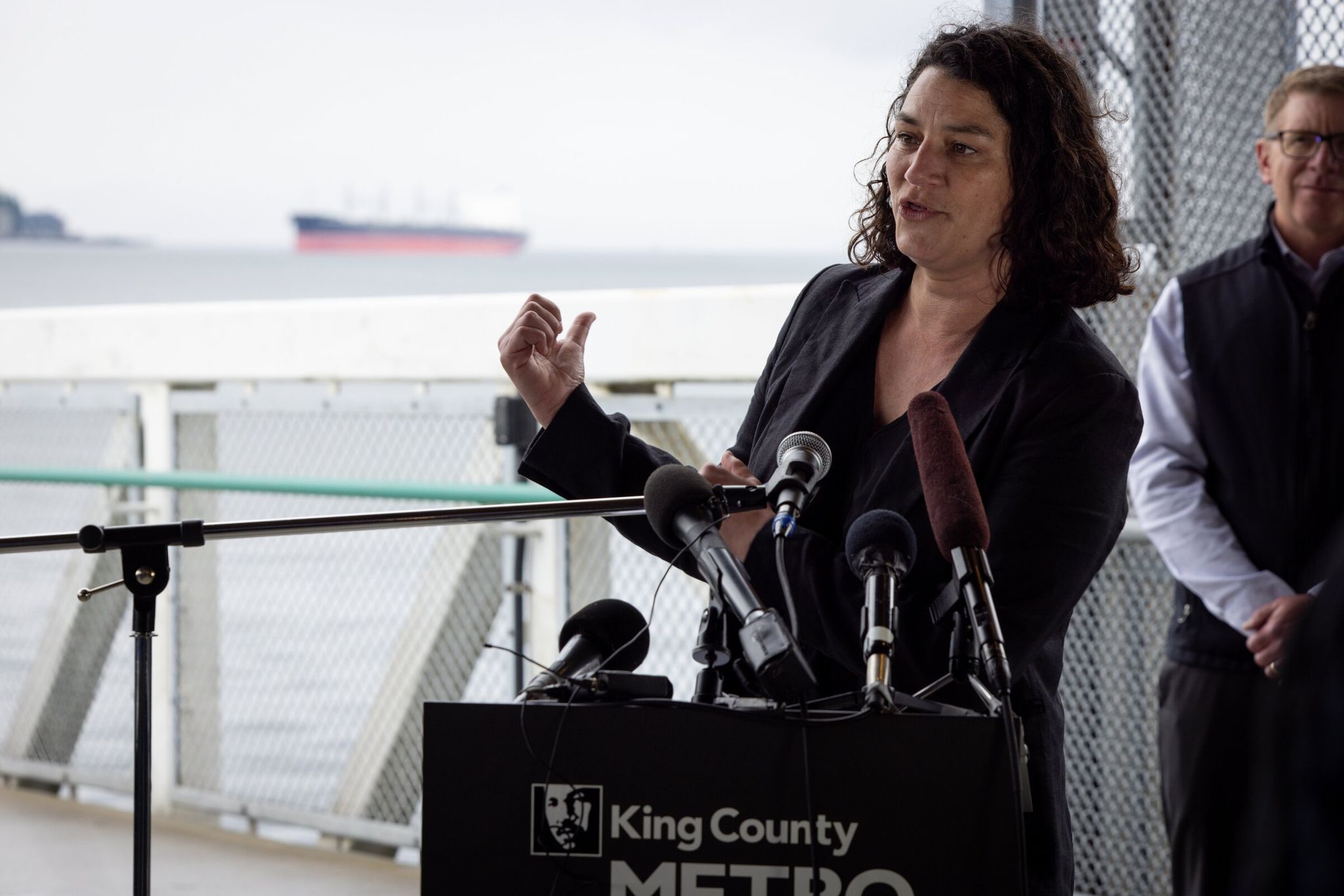 State Representative Emily Alvarado speaks at a press conference in Seattle. (Audrey Richardson / The Seattle Times. 2024)