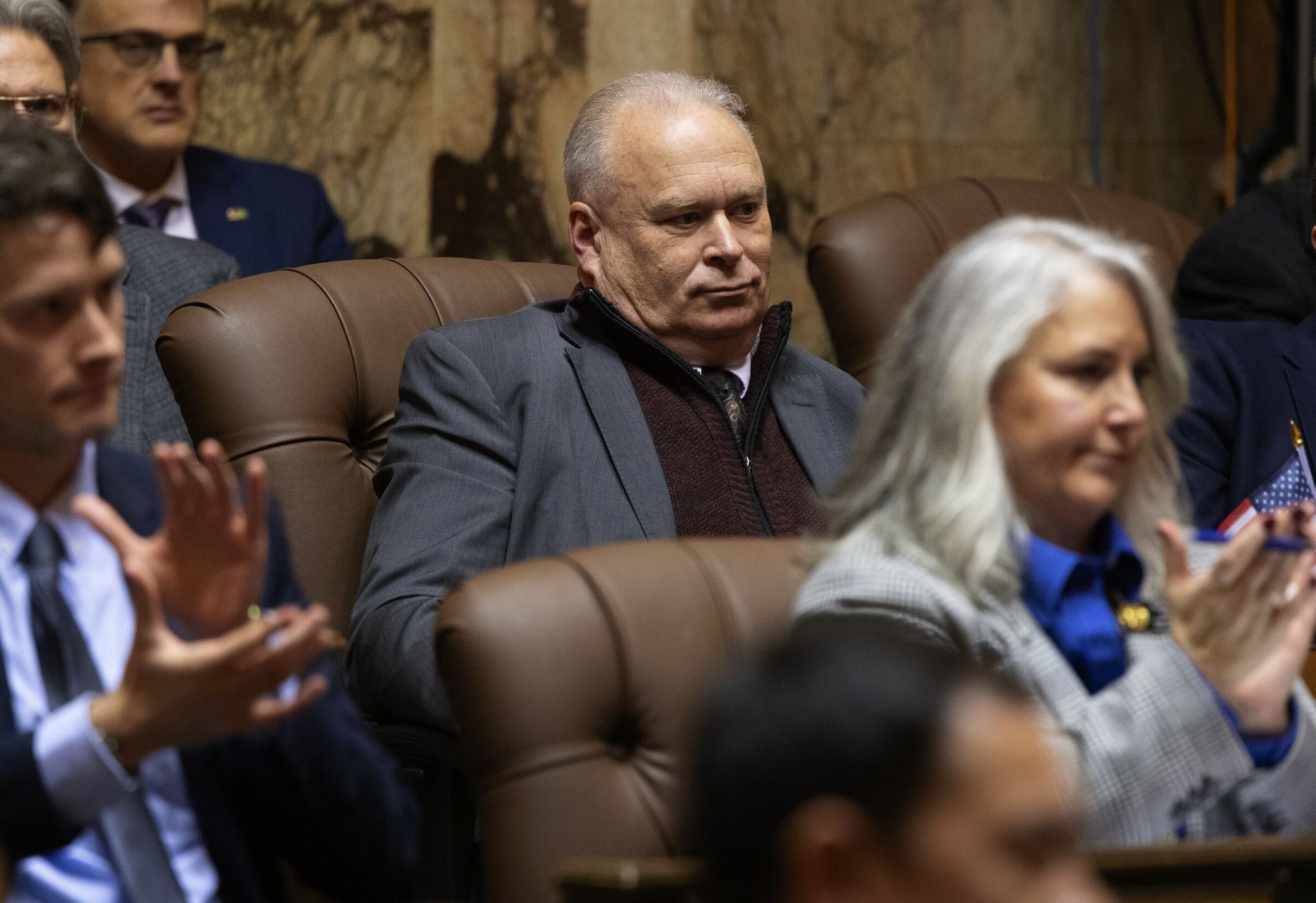 Representative Jim Walsh, a Republican from Aberdeen, during Gov. Bob Ferguson’s State of the State address, Jan. 13, 2026, Olympia. (Ken Lambert / The Seattle Times)