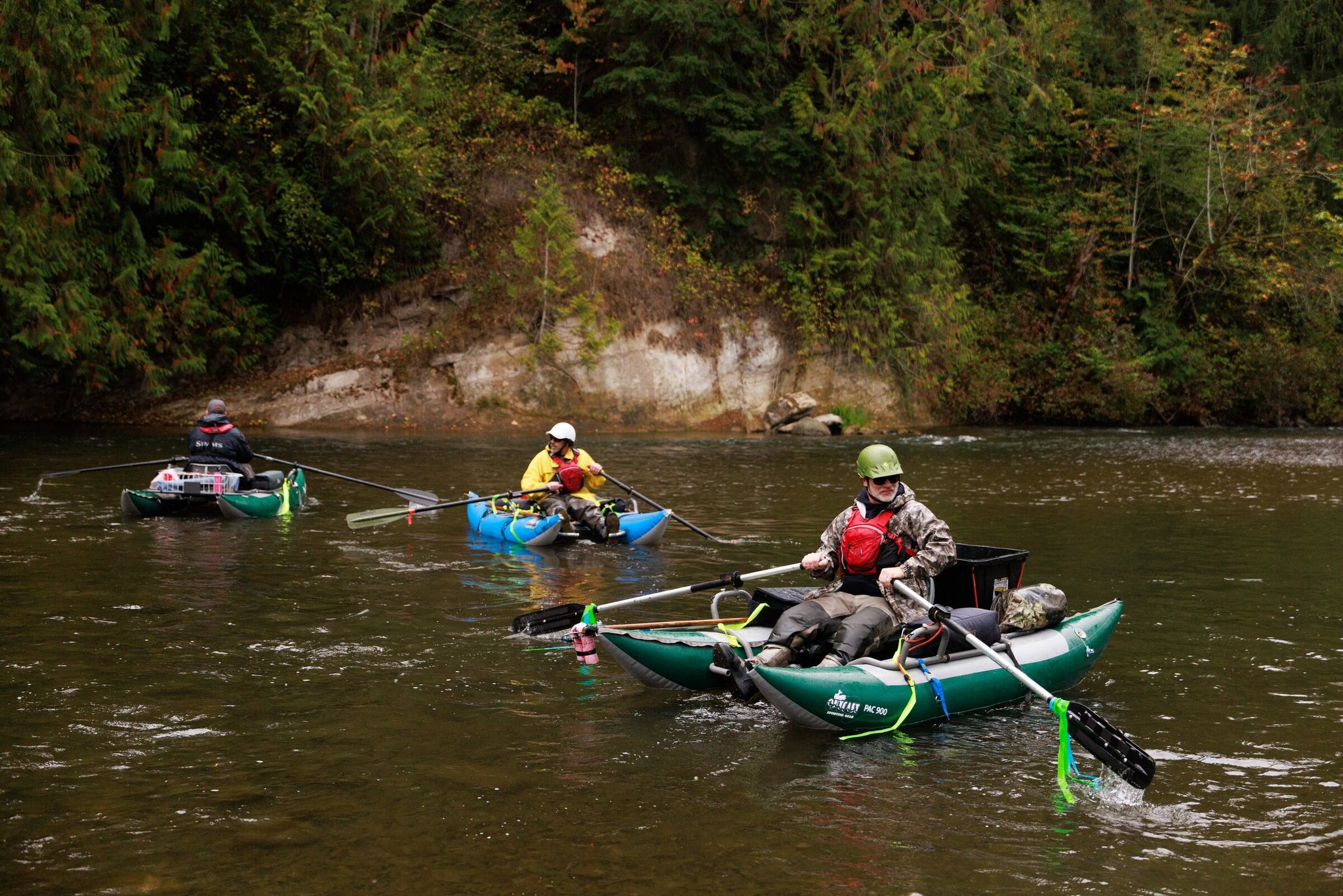 On the Green River, left to right: Jesse Nitz, an ichthyologist (fish biologist) from the Muckleshoot tribe, and state fisheries and wildlife science technicians Dave Smith and Dan Estell. (Erika Schultz / The Seattle Times)