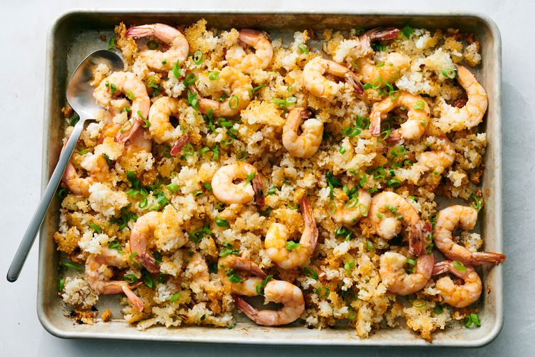 Sheet-Pan Scallion Shrimp With Crispy Rice