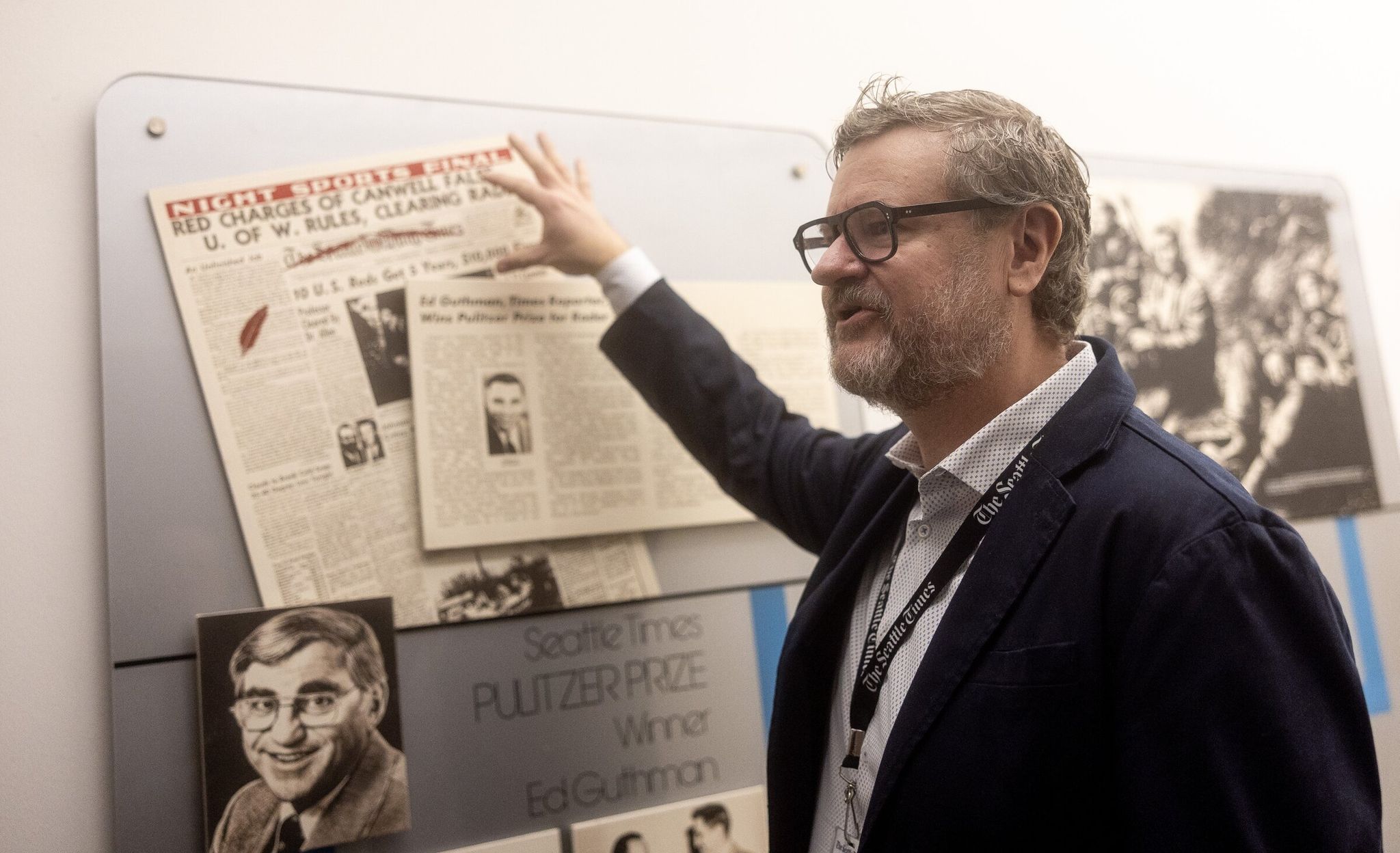 Ryan Blethen, fifth-generation publisher of The Seattle Times, talks about the paper’s old design style. (Nick Wagner / The Seattle Times)