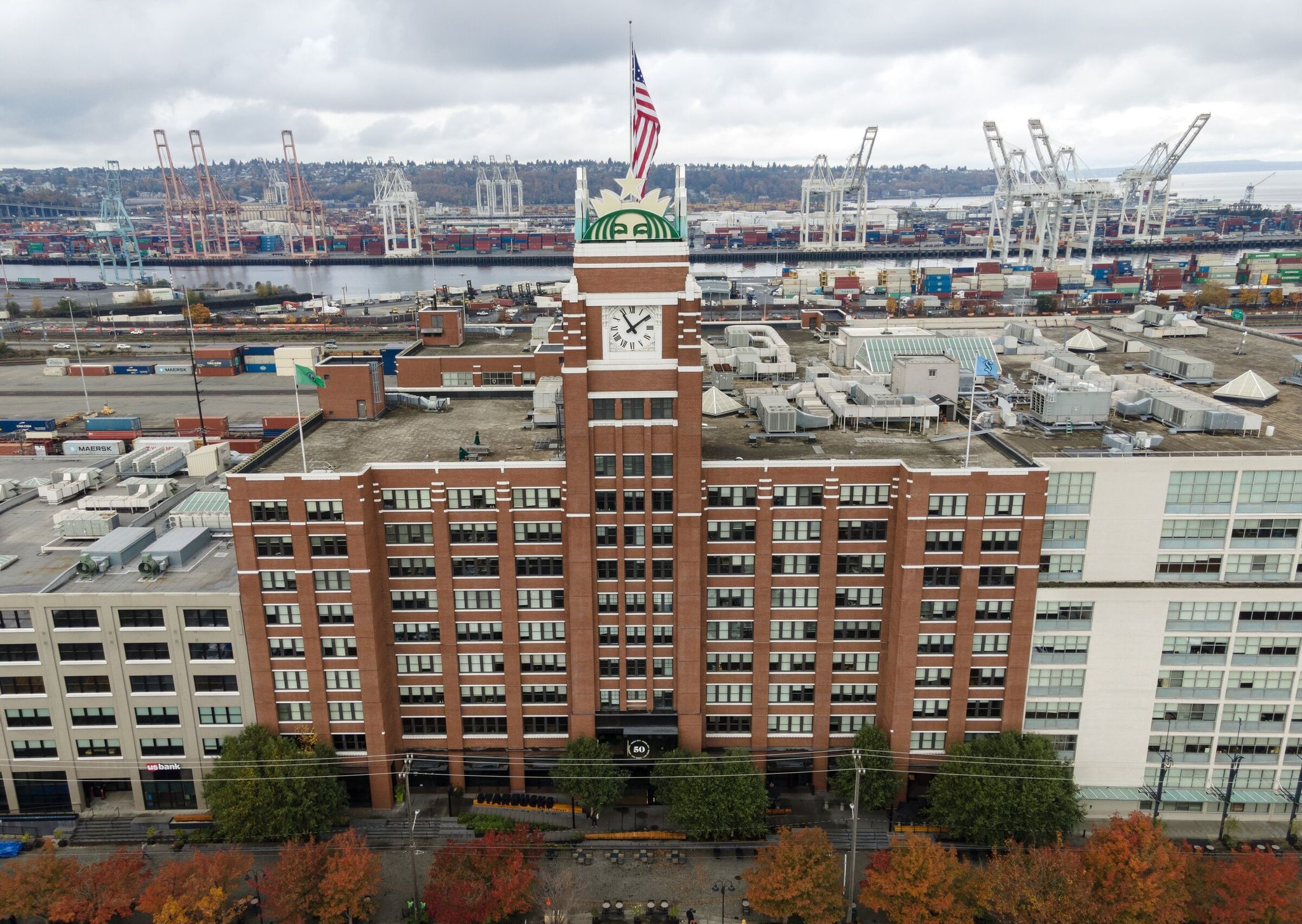Starbucks headquarters is seen on Oct. 29, 2024, in Seattle. (Nick Wagner / The Seattle Times)
