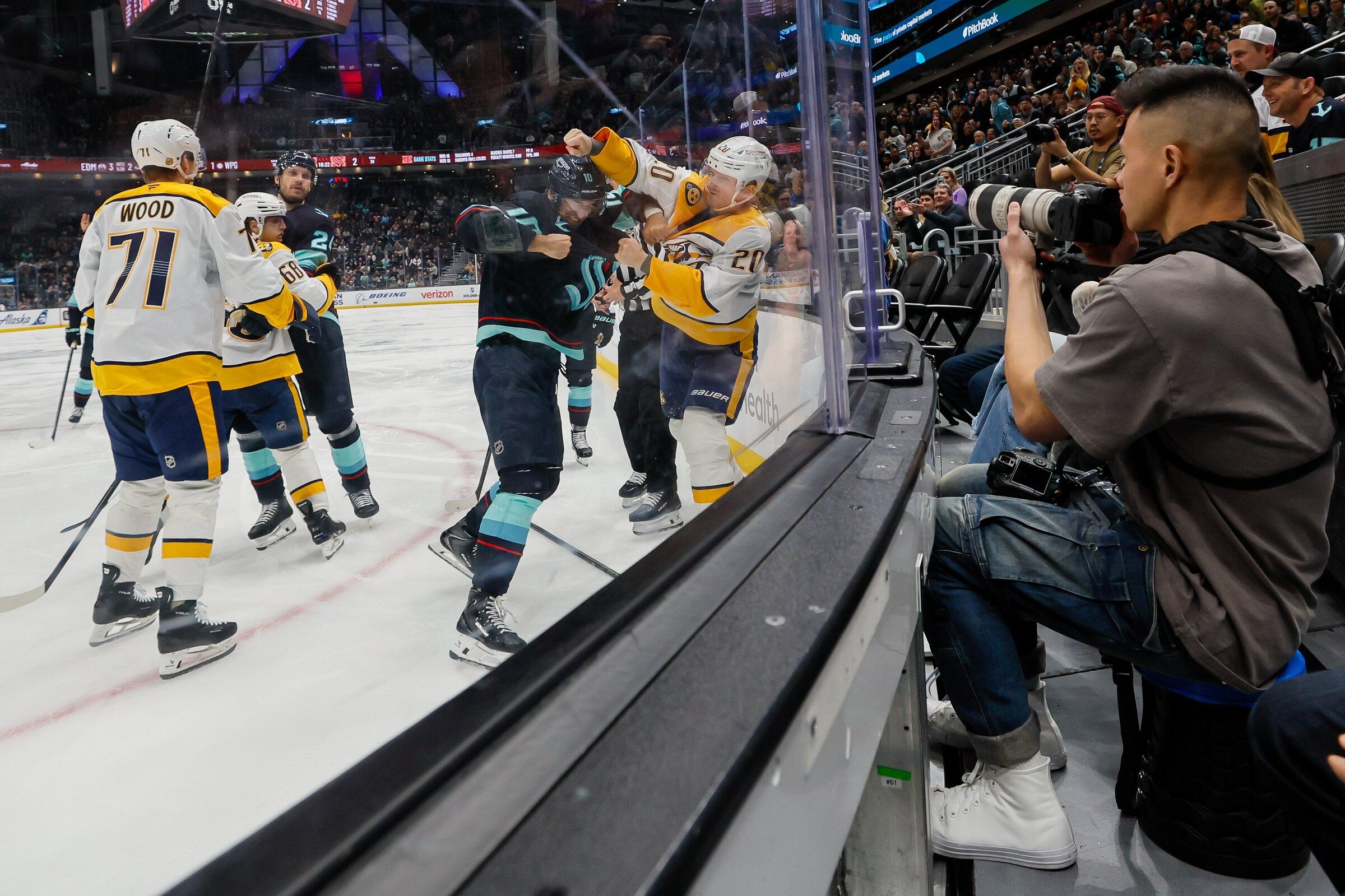 Matty Beniers scores, fights, but Kraken suffer loss to Predators