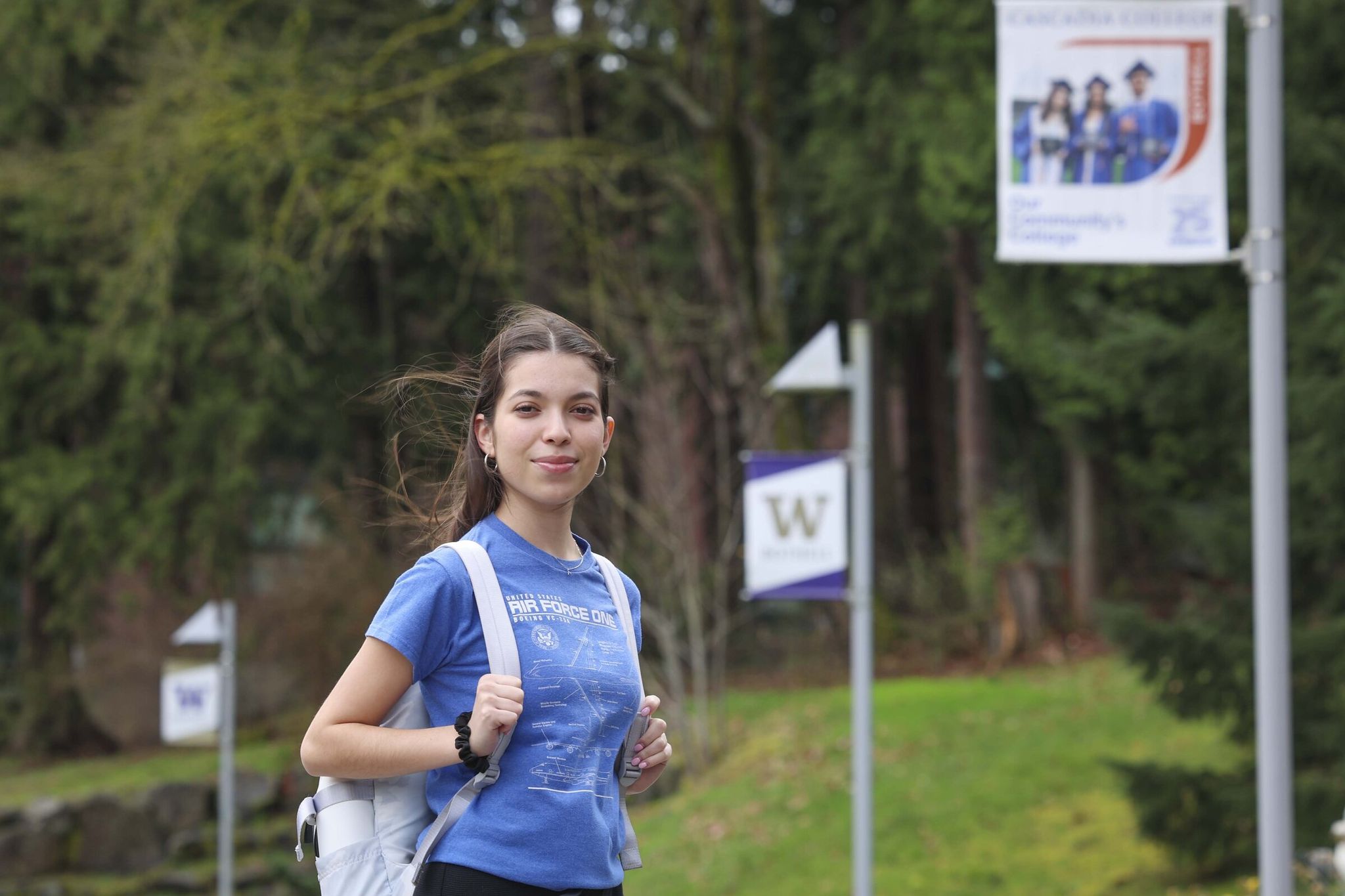 Alexandra Martinez, 19, poses for a portrait on the University of Washington Bothell campus on Friday, March 20. (Ivy Ceballo / The Seattle Times)