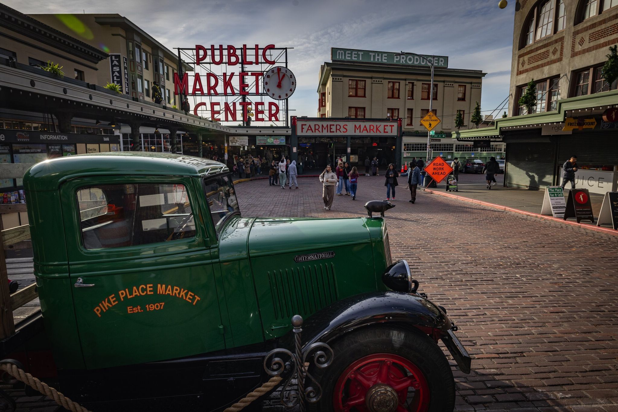 The Seattle Department of Transportation (SDOT) plans to install temporary movable bollards at Pike Place Market in April ahead of this summer’s FIFA Men’s World Cup matches in Seattle. (Ken Lambert / The Seattle Times)