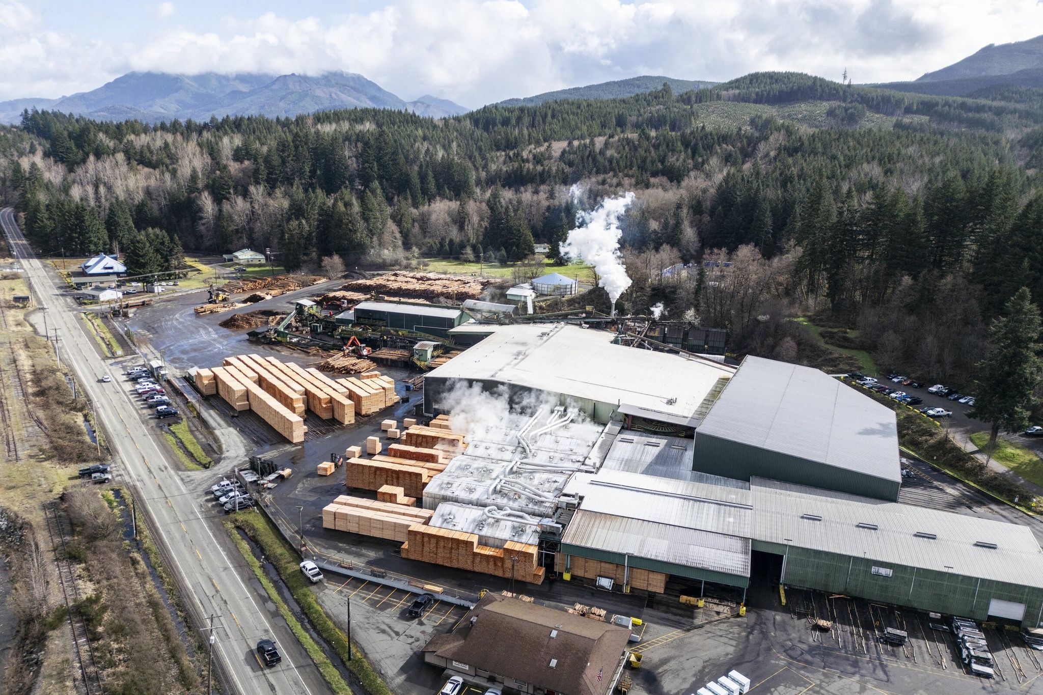 Hampton Lumber sawmill in Morton, Lewis County, last month. The private sector that harvests most of Washington’s timber feels pressure from policies that limit its access to state trust lands in the fight against climate change. (Kevin Clark / The Seattle Times)