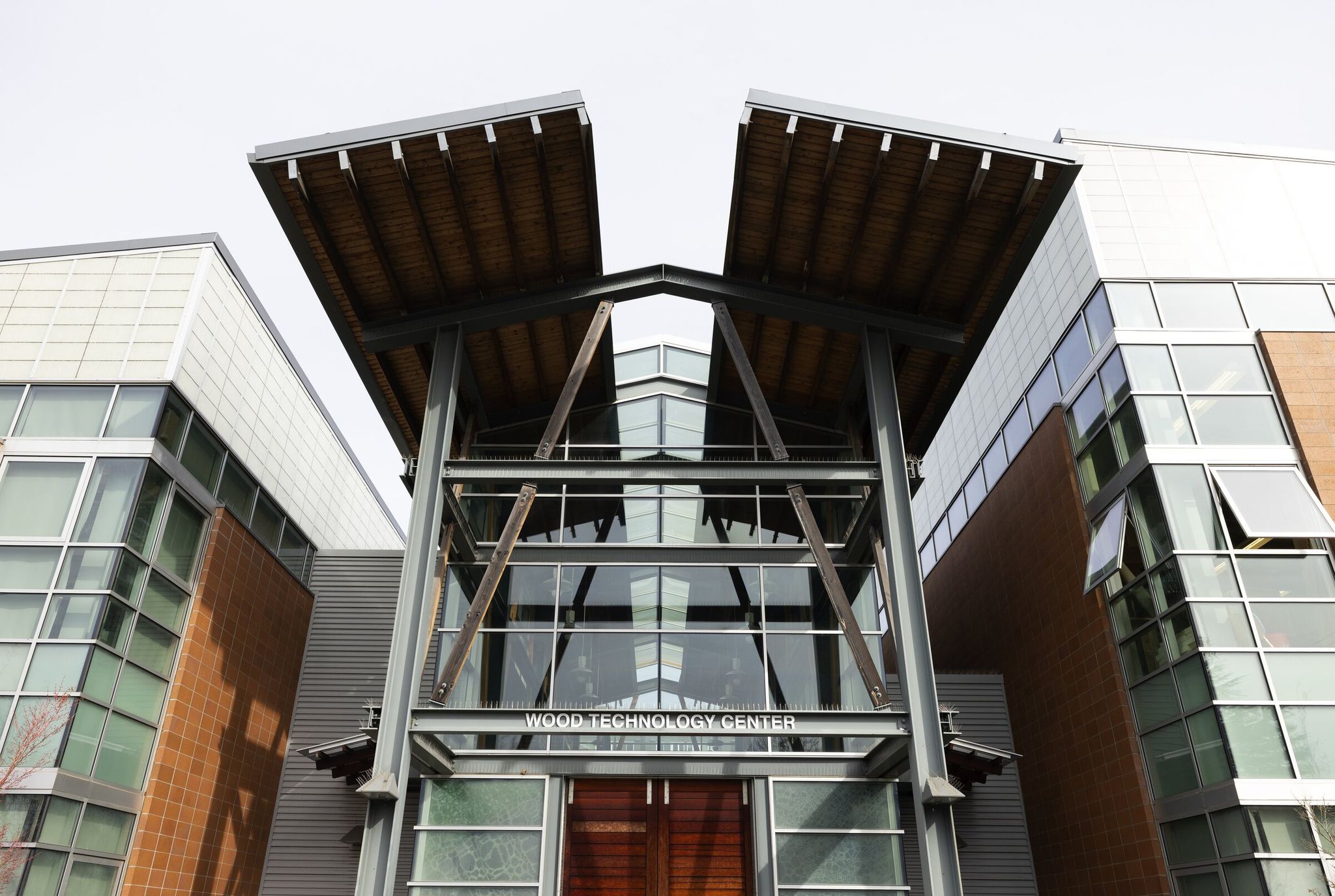Seattle Central College administration held a closed meeting with faculty at the Wood Technology Center (pictured) about the future of the trades school on Monday, March 23, 2026, in Seattle’s Central District. (Ken Lambert / The Seattle Times)