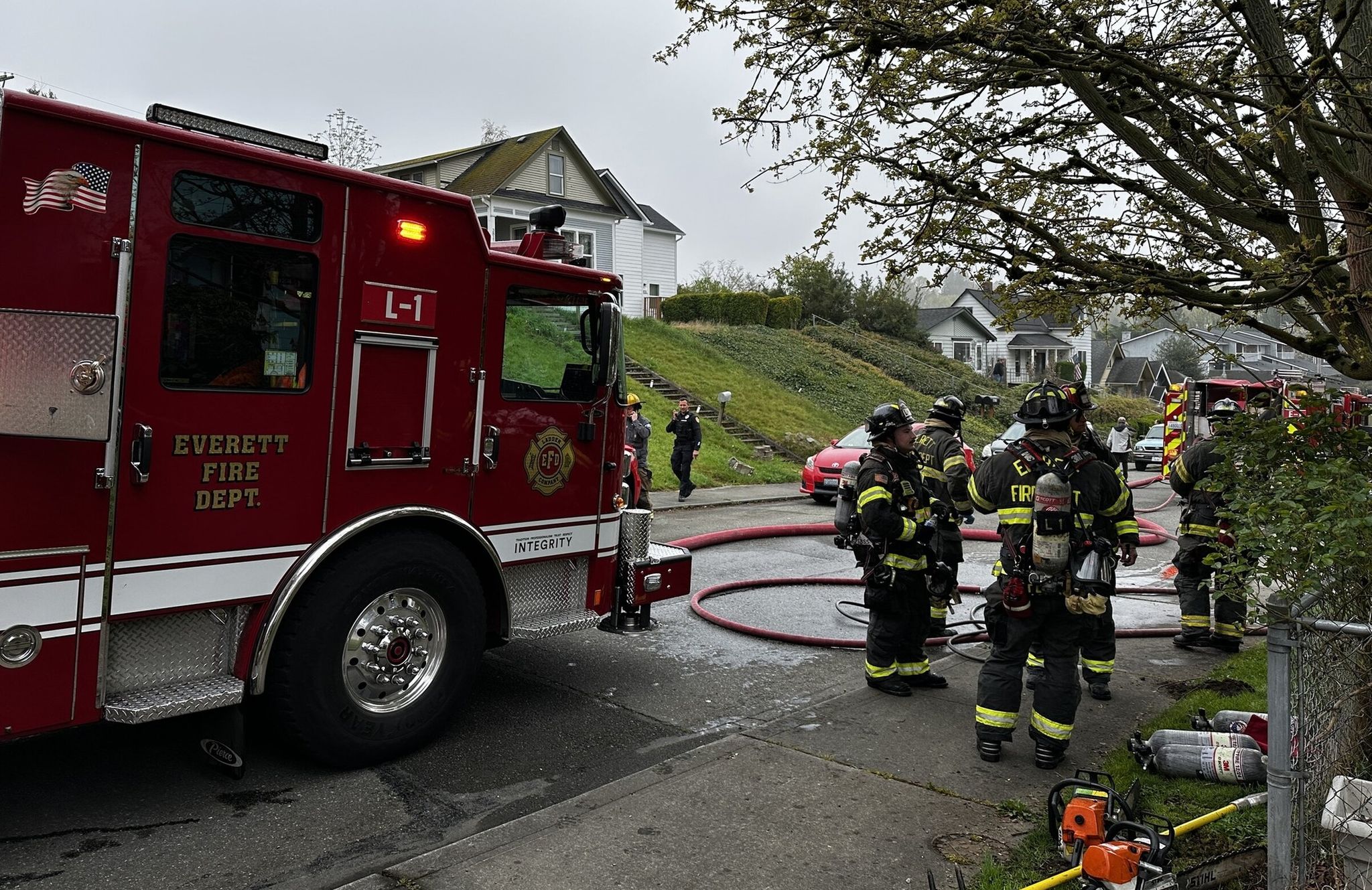 Two people, believed to be about 70 years old, died in a house fire early Sunday morning in Everett. Firefighters were alerted to a fire at about 8 a.m. in the 3800 block of Wetmore Avenue. (Everett Fire Department)