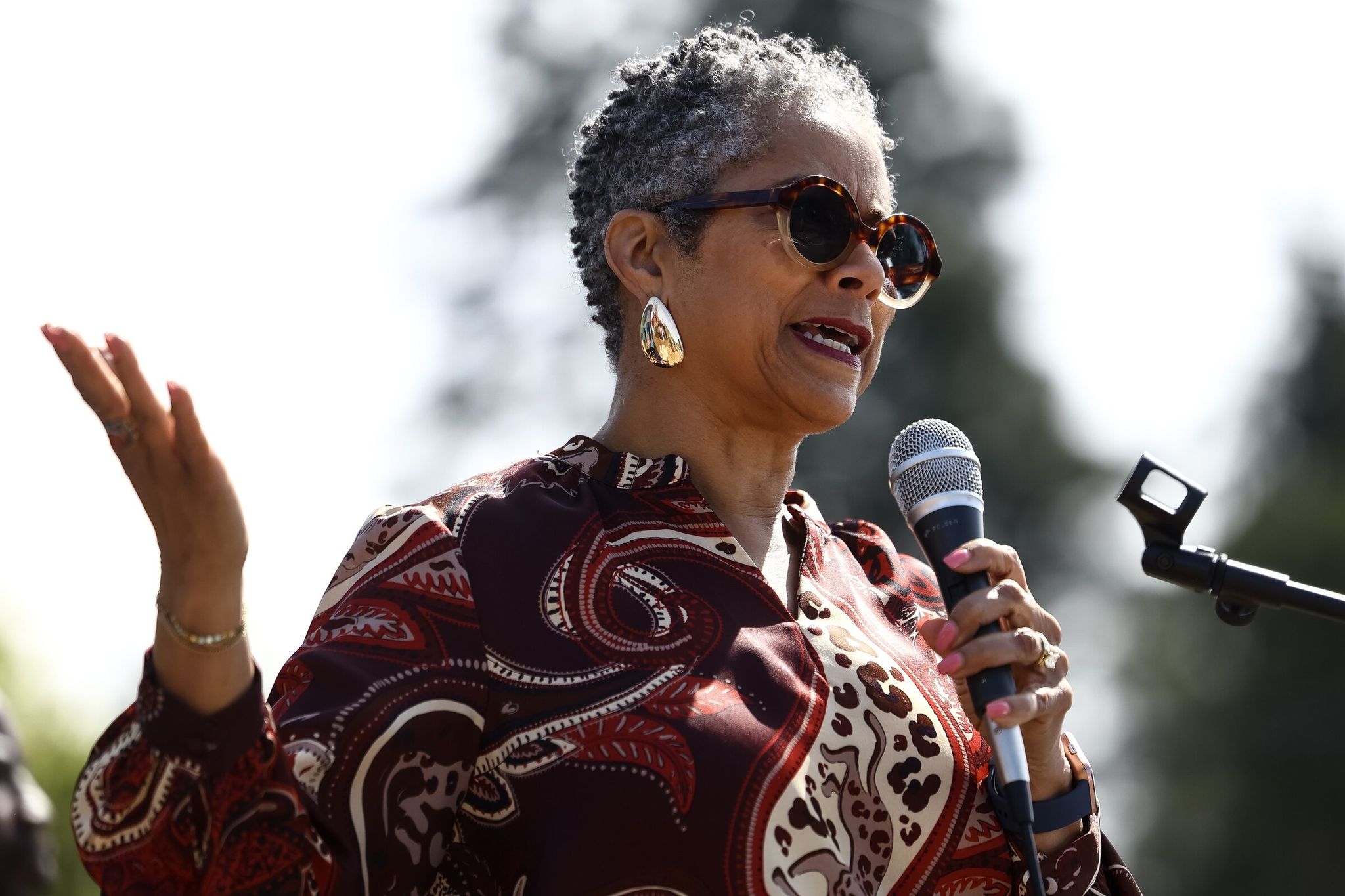 King County Council member Ronda Lewis speaks during the Black Panther Park opening ceremony on Sunday in Skyway. (Nick Wagner / The Seattle Times)