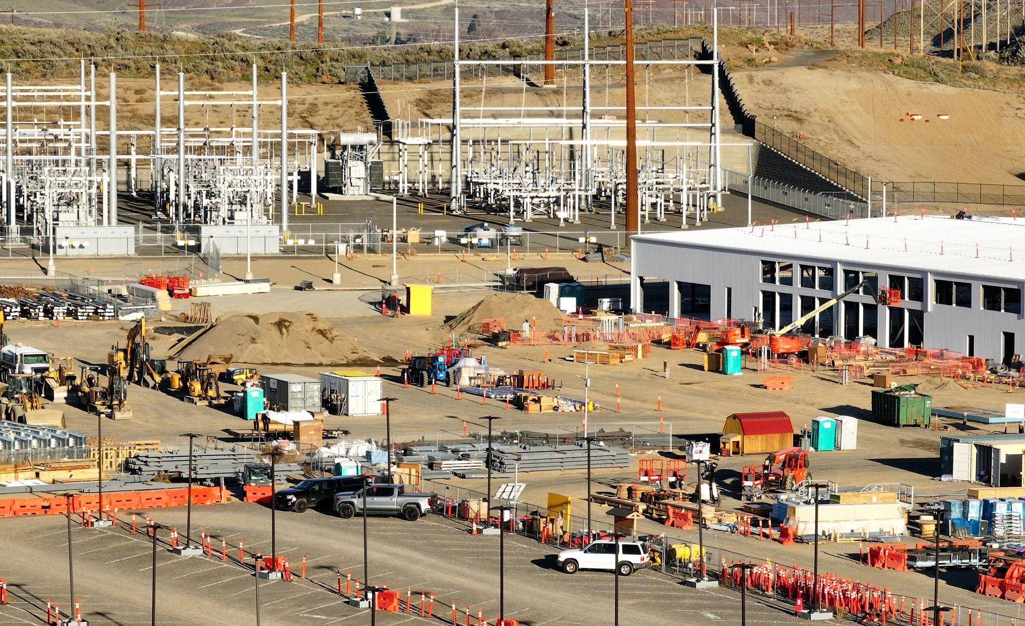 A Microsoft substation and data center are under construction in Malaga in central Washington. (Karen Ducey / The Seattle Times)