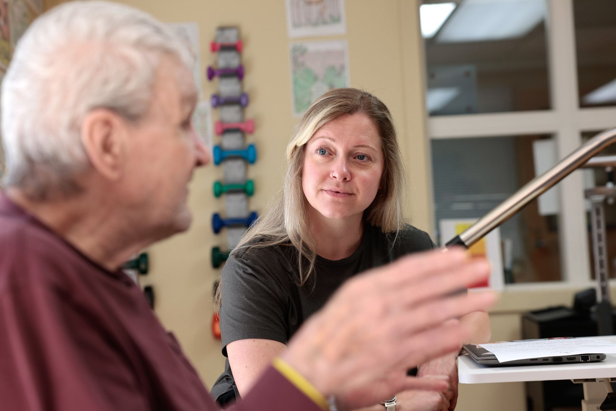 Allen Horne spent about four months at Queen Anne Healthcare, from which he was discharged after treatment at Harborview Medical Center for a gangrene infection. Jen Newman, a physical therapist at the Seattle skilled-nursing facility, said he made remarkable progress during that time. (Karen Ducey / The Seattle Times)