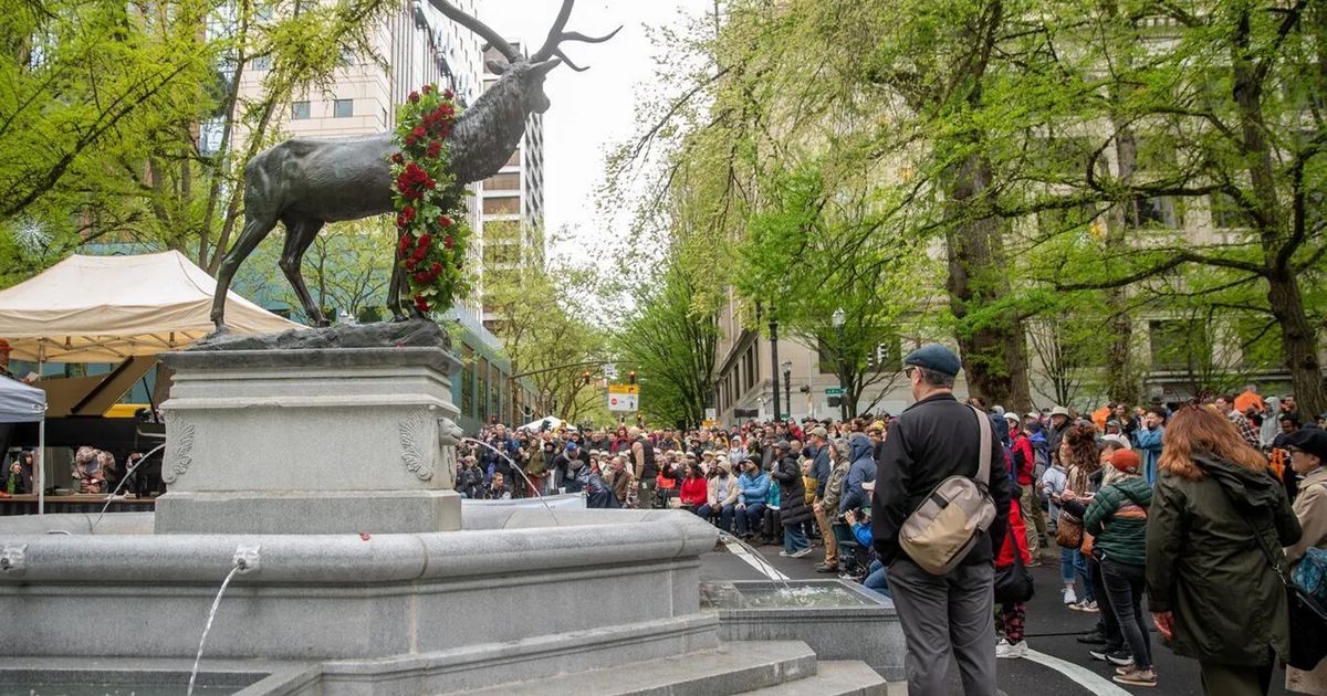 Portland officials reinstalled the Thompson Elk Fountain statue last week at its original location on Southwest Main Street.