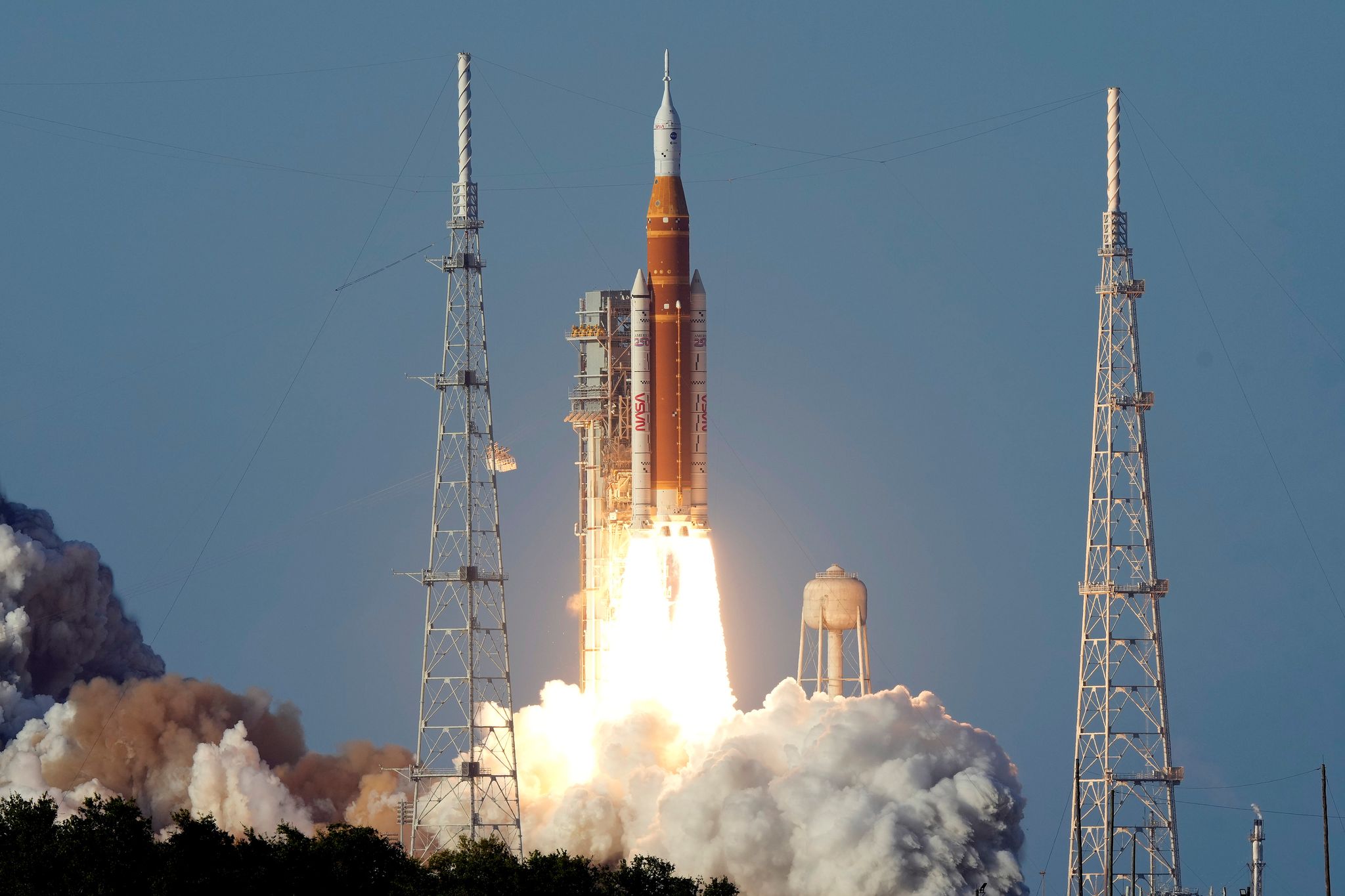 NASA Artemis II launch vehicle lifts off from Launch Pad 39-B at Kennedy Space Center on Wednesday, April 1, 2026, in Cape Canaveral, Florida. (AP Photo/Chris O’Meara)