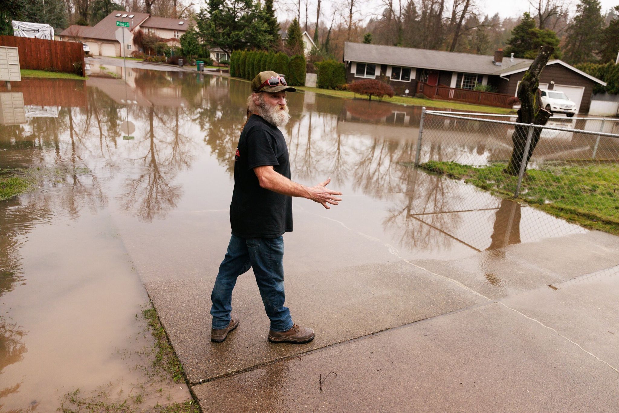 Trevor Sturt talks about neighborhood flooding in Auburn near the Green River on Dec. 15, 2025. The Seattle Times staff was named a Pulitzer Prize finalist Monday for breaking news coverage of the catastrophic, historic flooding. (Erika Schultz / The Seattle Times)