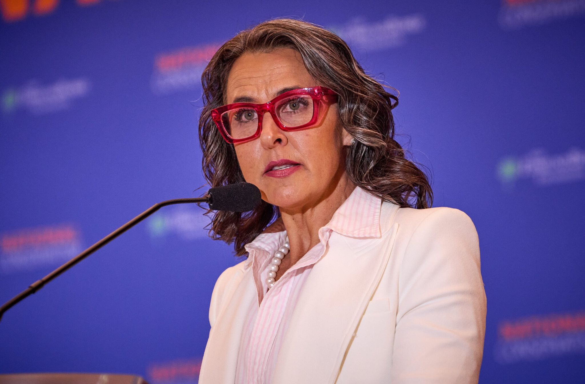 Katy Faust, of Seattle, speaks at the National Conservatism Conference in Washington D.C. (Dominic Gwinn / Middle East Images via Reuters Connect)