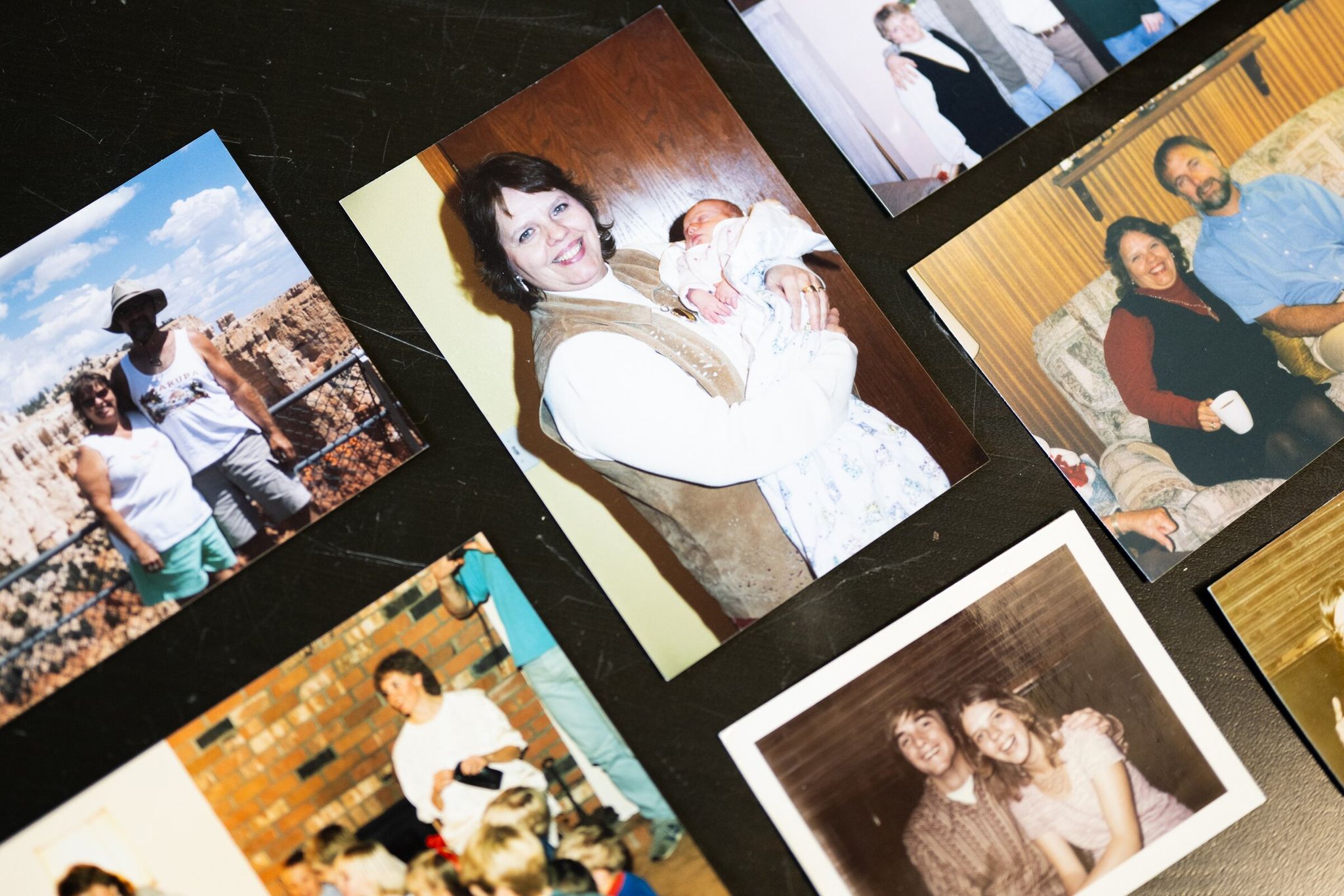 Family photos featuring Heidi Hendrickson’s mother, Linda Lawson, displayed in the Hendrickson home. According to the National Institutes of Health, dementia affects more than 6 million Americans, or roughly one in 10 adults over 65. (Chona Kasinger/The New York Times)