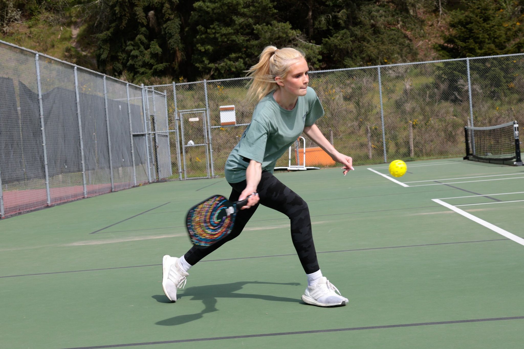 Vivian Bean plays pickleball with her mother, Paris Bean, at Shoreview Park in Shoreline. (Karen Ducey / The Seattle Times)