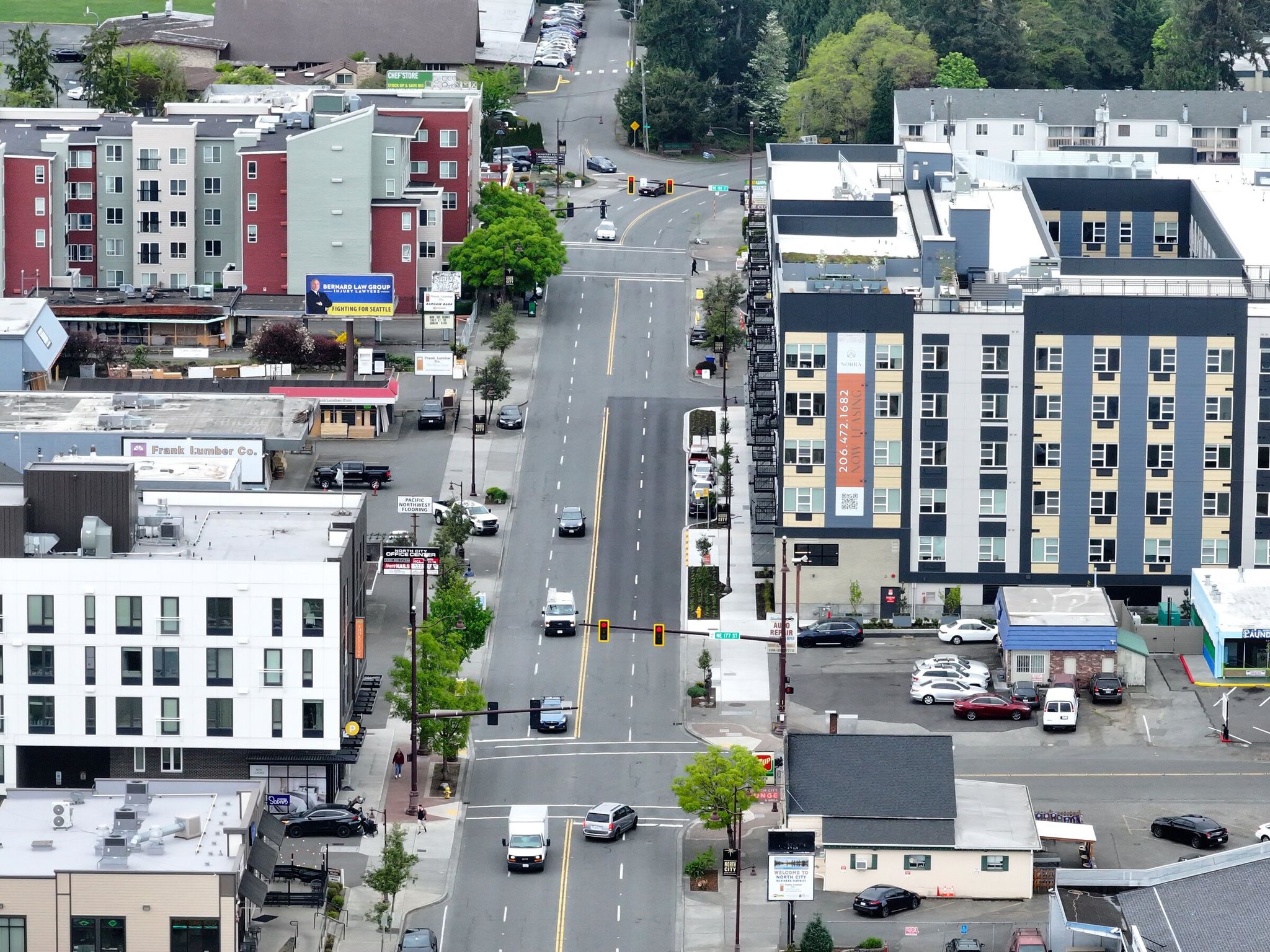 Condominiums and apartments in the heart of North City in Shoreline. (Karen Ducey / The Seattle Times)