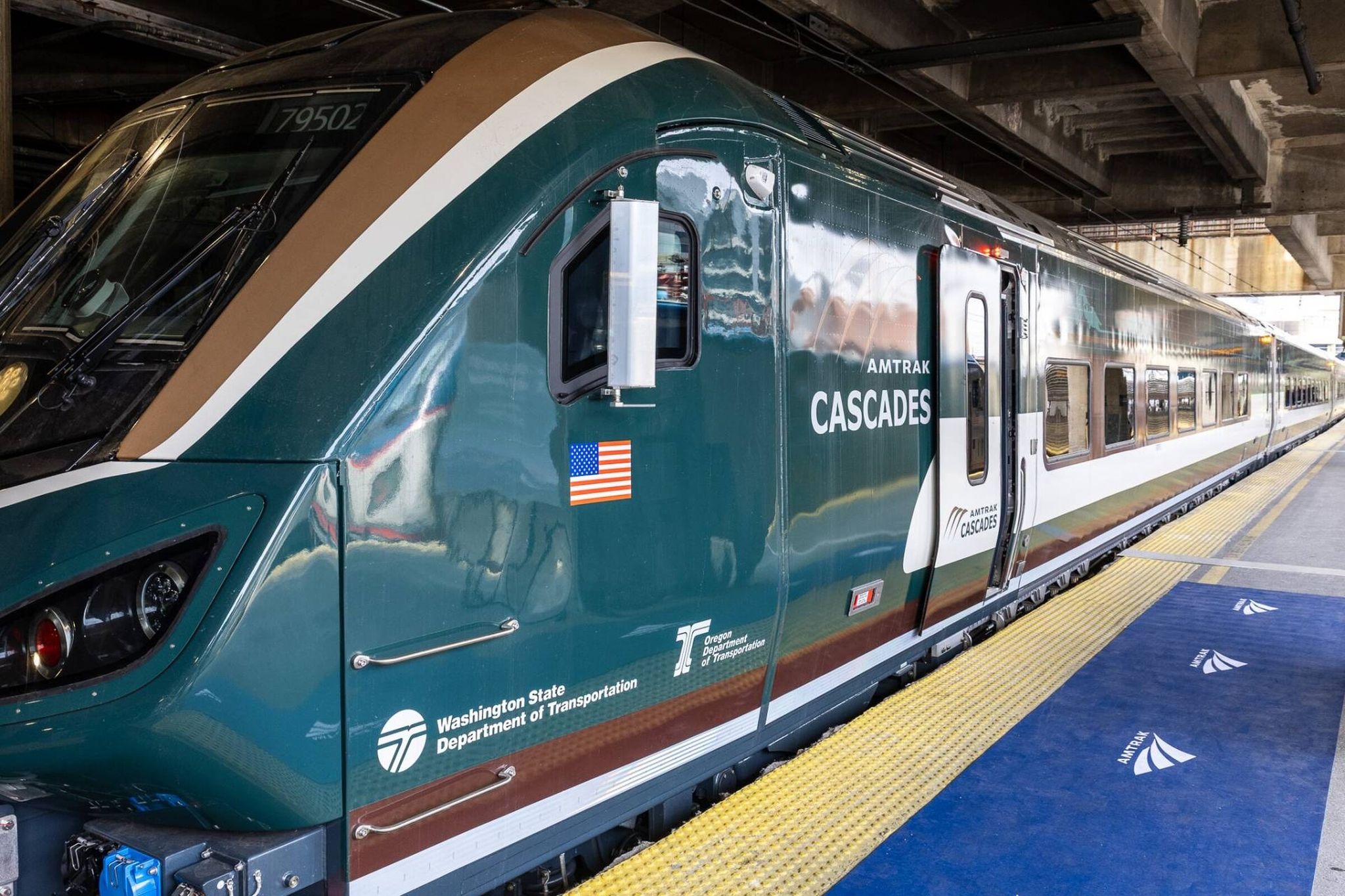 The outer design of the new Amtrak Cascades Airo fleet, expected to launch later this year. (Courtesy of Amtrak)