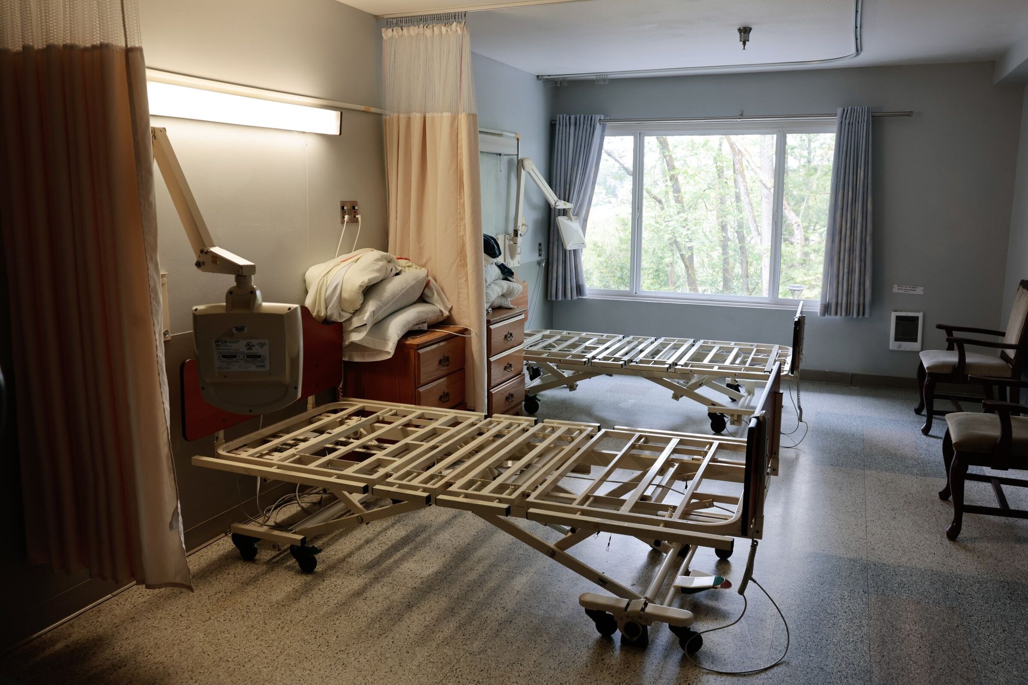 All resident rooms at Queen Anne Healthcare are set up for two people. This facility cares for patients discharged from the hospital who still need some around-the-clock support. (Karen Ducey / The Seattle Times)