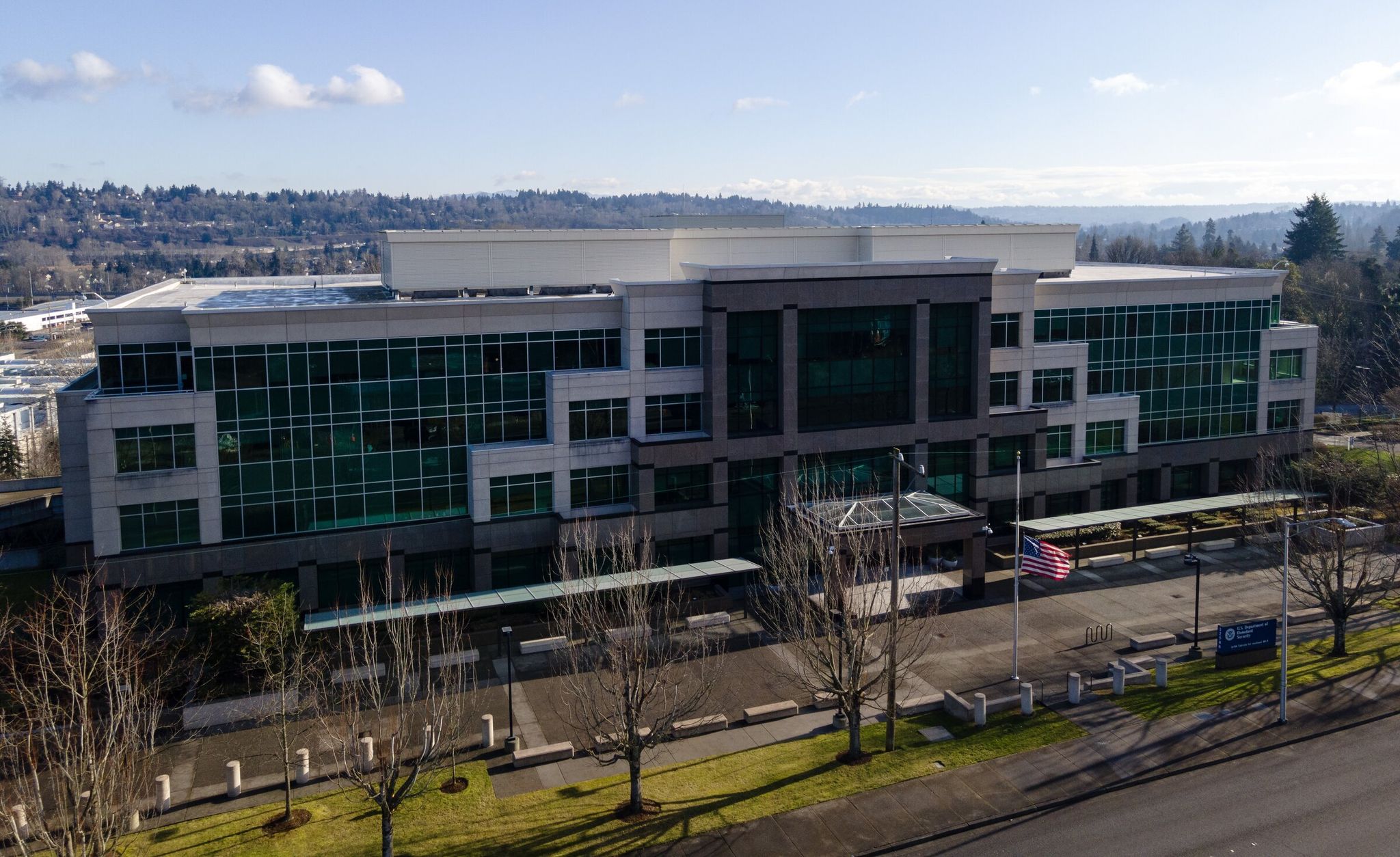 The Department of Homeland Security office in Tukwila. A Trump administration news release Friday morning announced green-card seekers already inside the U.S. would have to return to their home country to apply. (Nick Wagner / The Seattle Times, 2025)