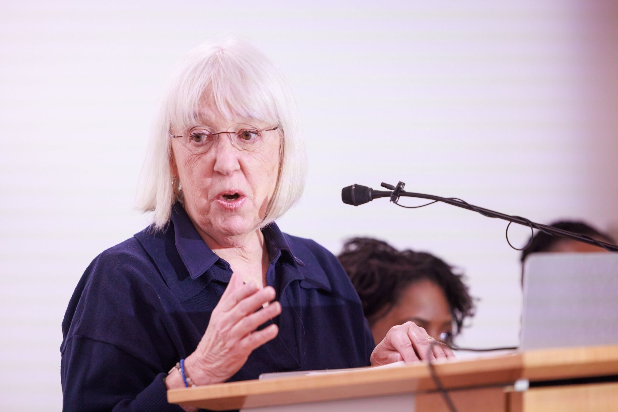 Sen. Patty Murray speaks at a press conference at Seattle Children's on Feb. 13. (Erika Schultz / The Seattle Times)