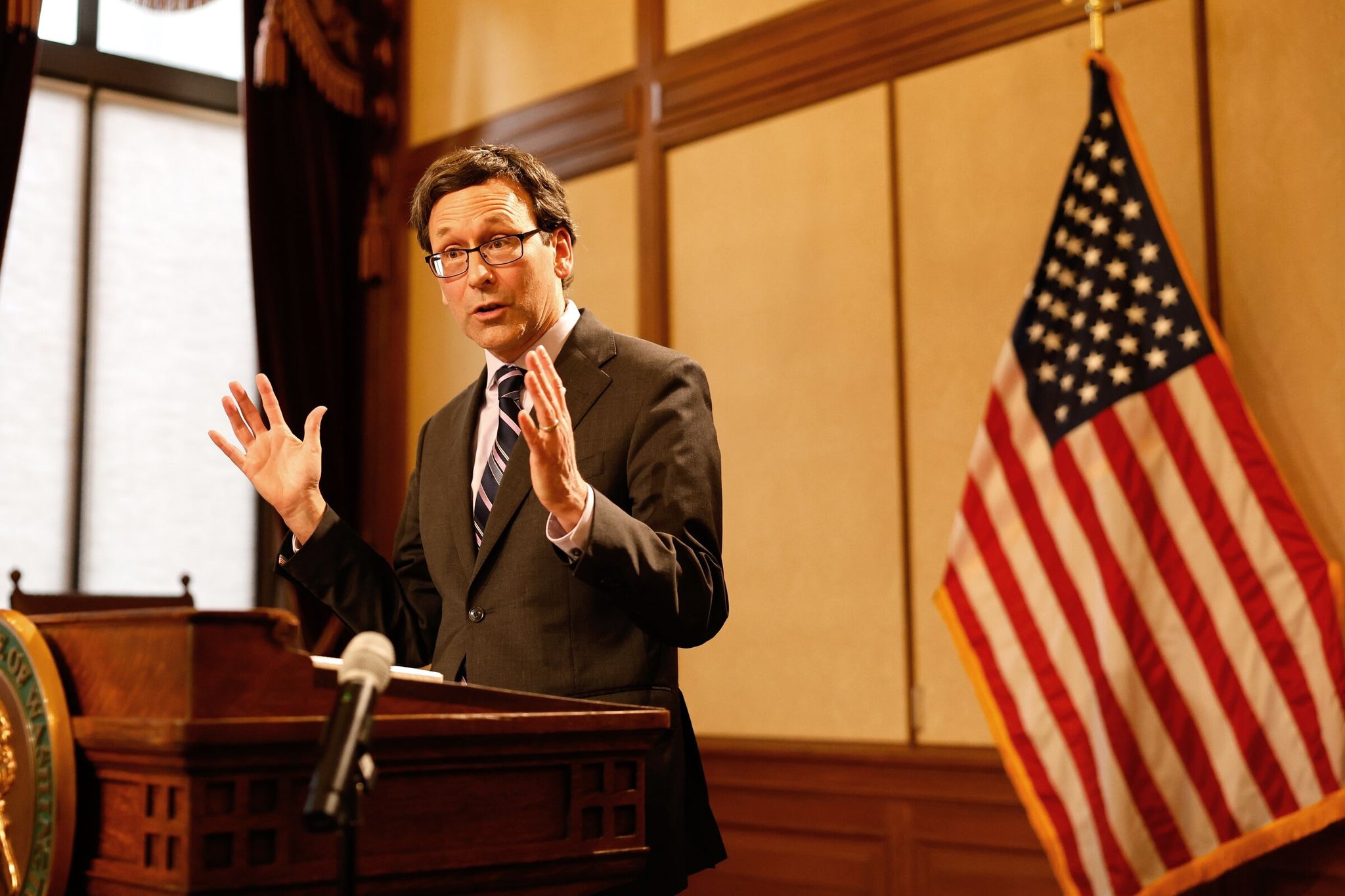 Governor Bob Ferguson has vowed to veto any effort to expand the income tax to less-wealthy people. (Karen Ducey / The Seattle Times)