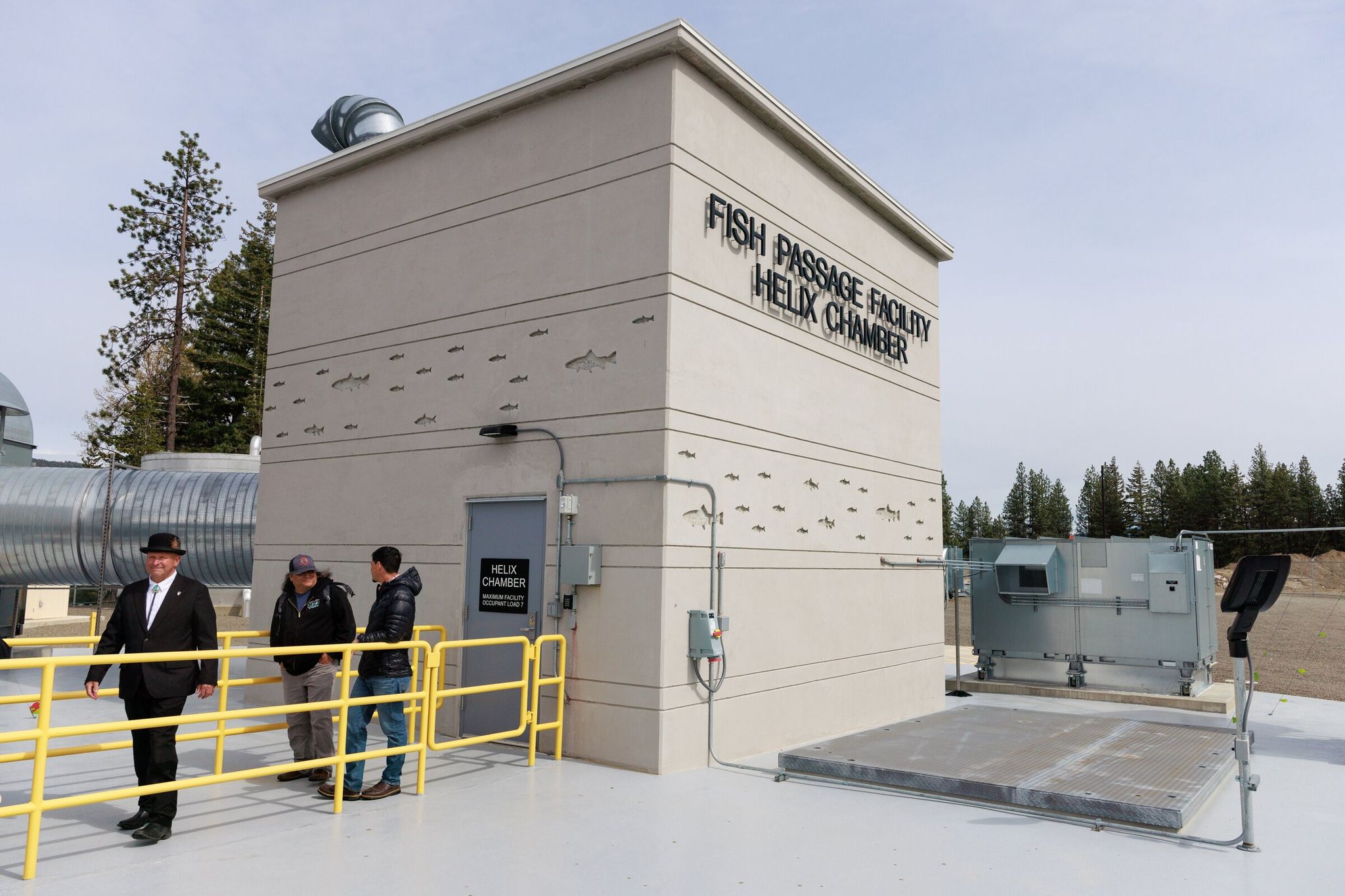 Urban Eberhart, secretary-manager of the Kittitas Reclamation District, exits a spiral fish passage chamber at Cle Elum in Cle Elum, Kittitas County, in April. (Erika Schultz / The Seattle Times)