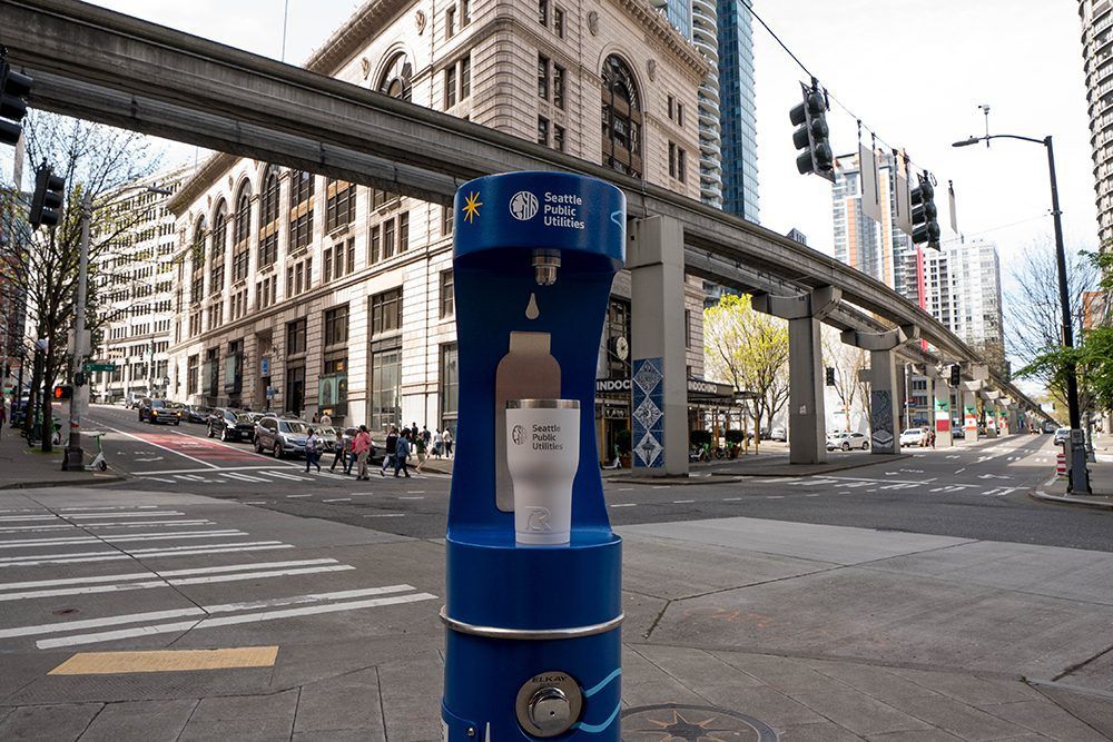 Seattle has opened seven water bottle fill stations downtown to slake residents’ and summer and World Cup visitors’ thirst. (Seattle Public Utilities)