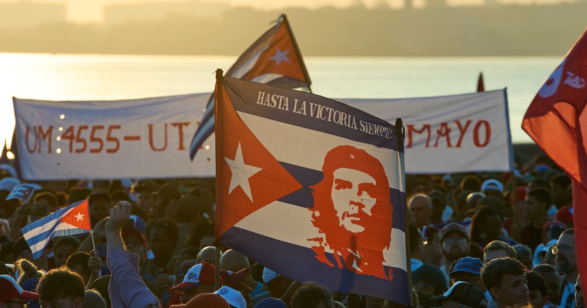 Cuba’s electric and petroleum workers celebrate their colleagues during massive rally