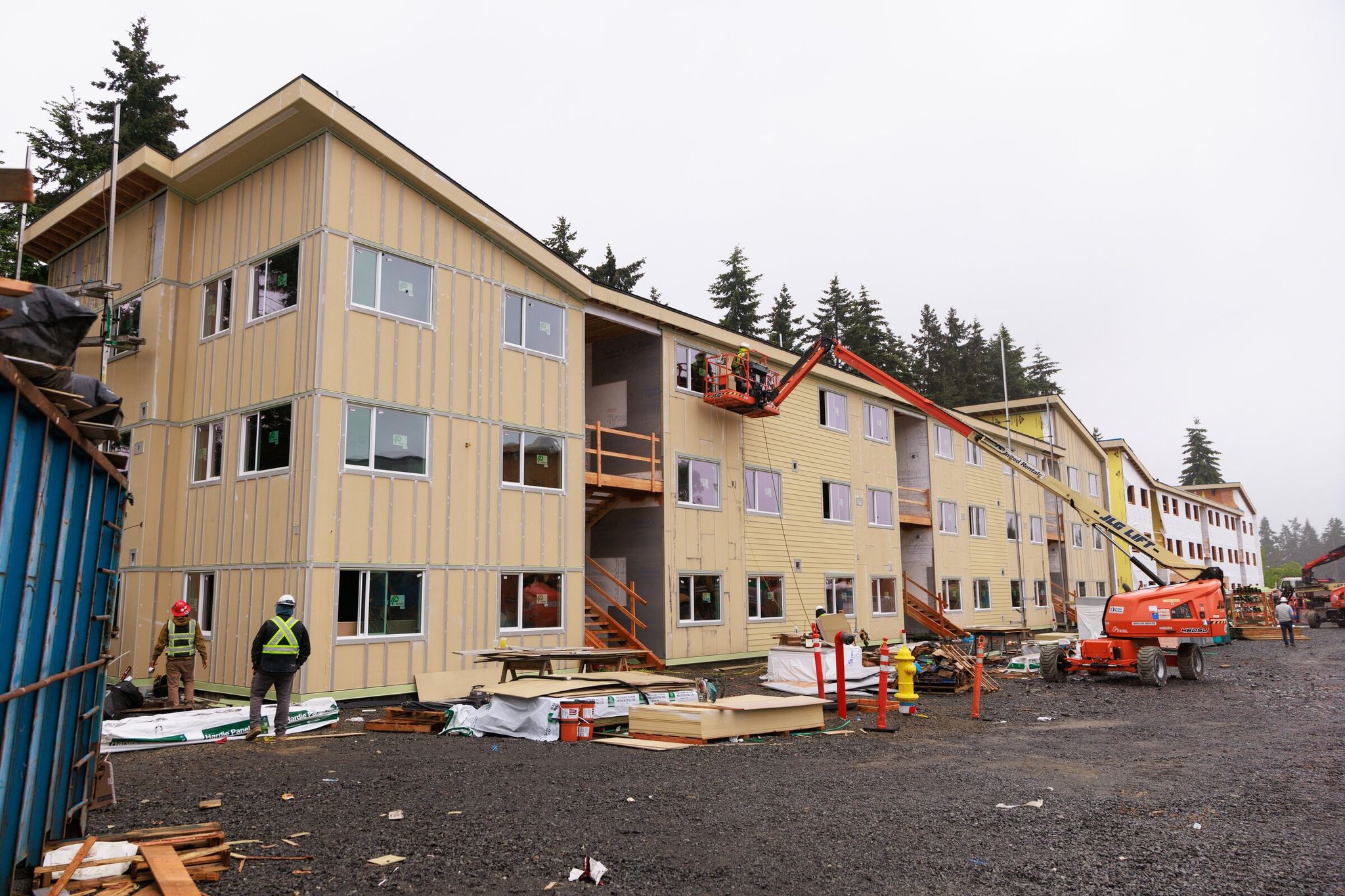 A 52-unit complex intended to help homeless students is being built on land leased by Housing Hope from the Edmonds School District. The building is designed for family living. (Ericka Schultz / The Seattle Times)