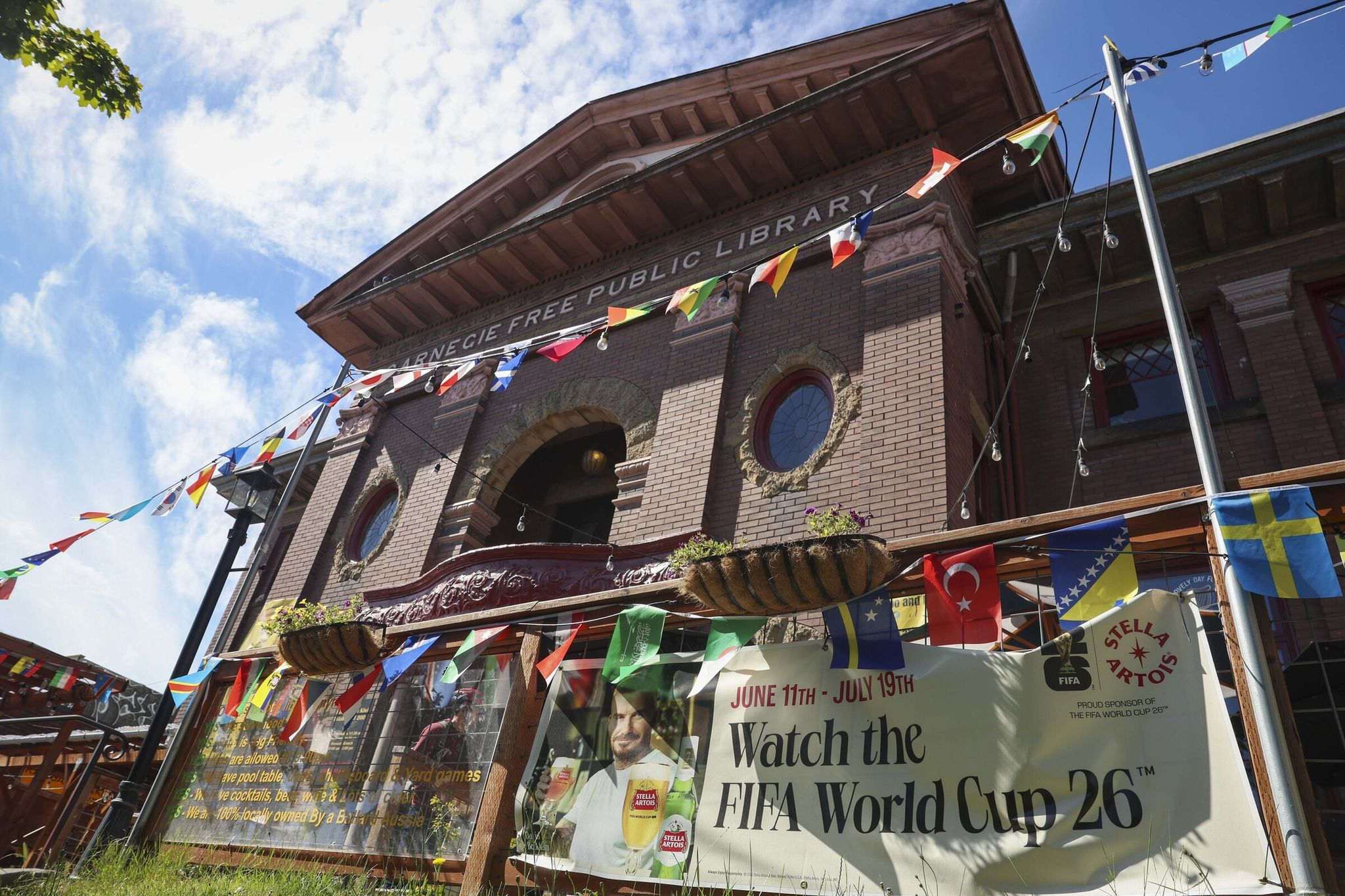 Ballard’s Kangaroo & Kiwi, the only Australia- and New Zealand-themed pub in Seattle, will likely host hundreds of soccer fans who will come in to watch FIFA Men’s World Cup games, including the June 19 U.S.-Australia match. The pub is housed in a former Carnegie library building. (Ivy Ceballo / The Seattle Times)