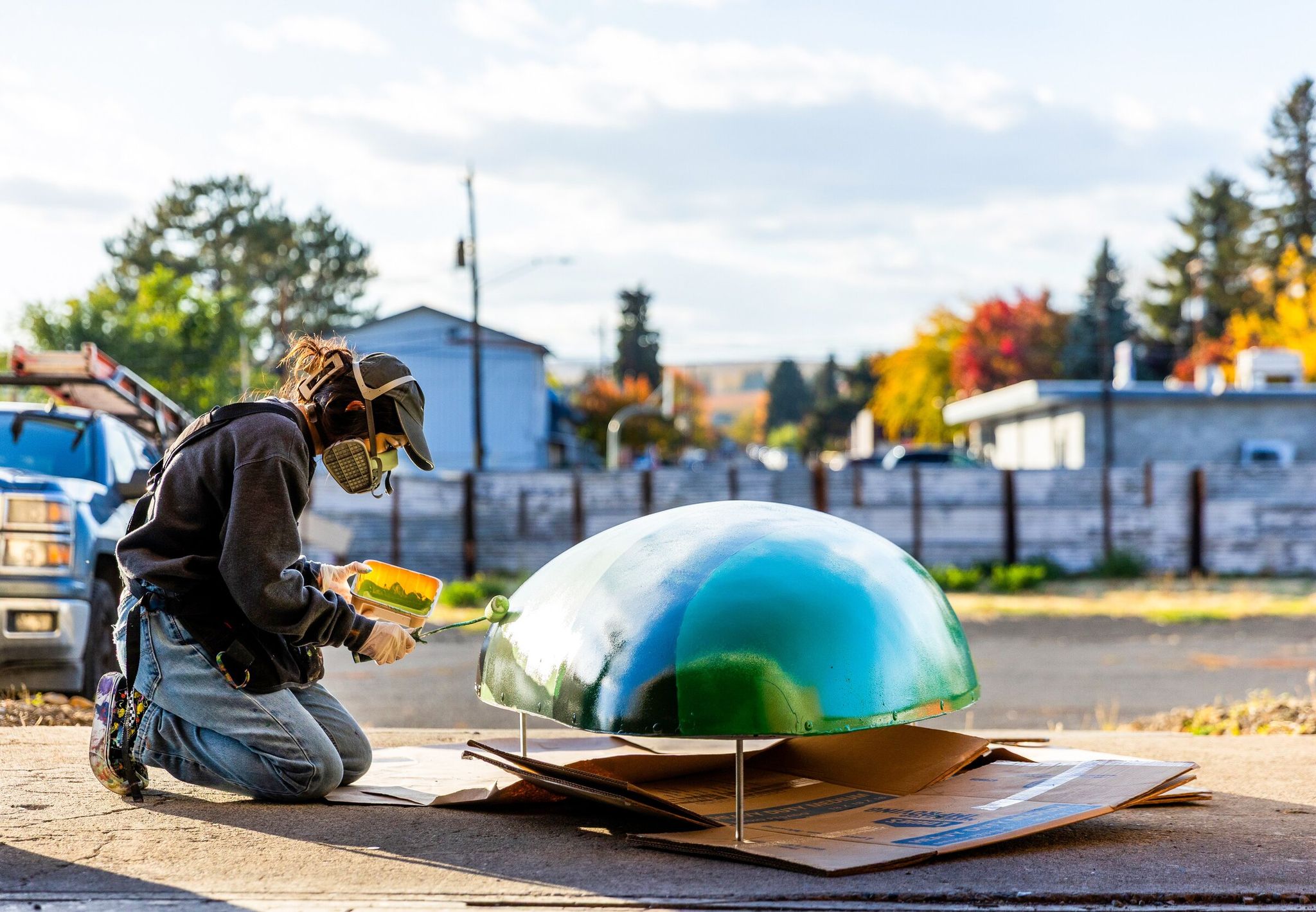 Samantha Alvarez prints one of the templates for the 'Migration' program at Tieton in Yakima County. (Arturo Solorio / for Tieton Mosaic)