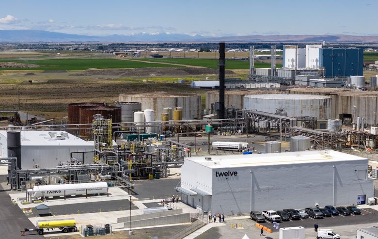 Twelve’s jet fuel plant on Wednesday in Moses Lake. (Nick Wagner / The Seattle Times)