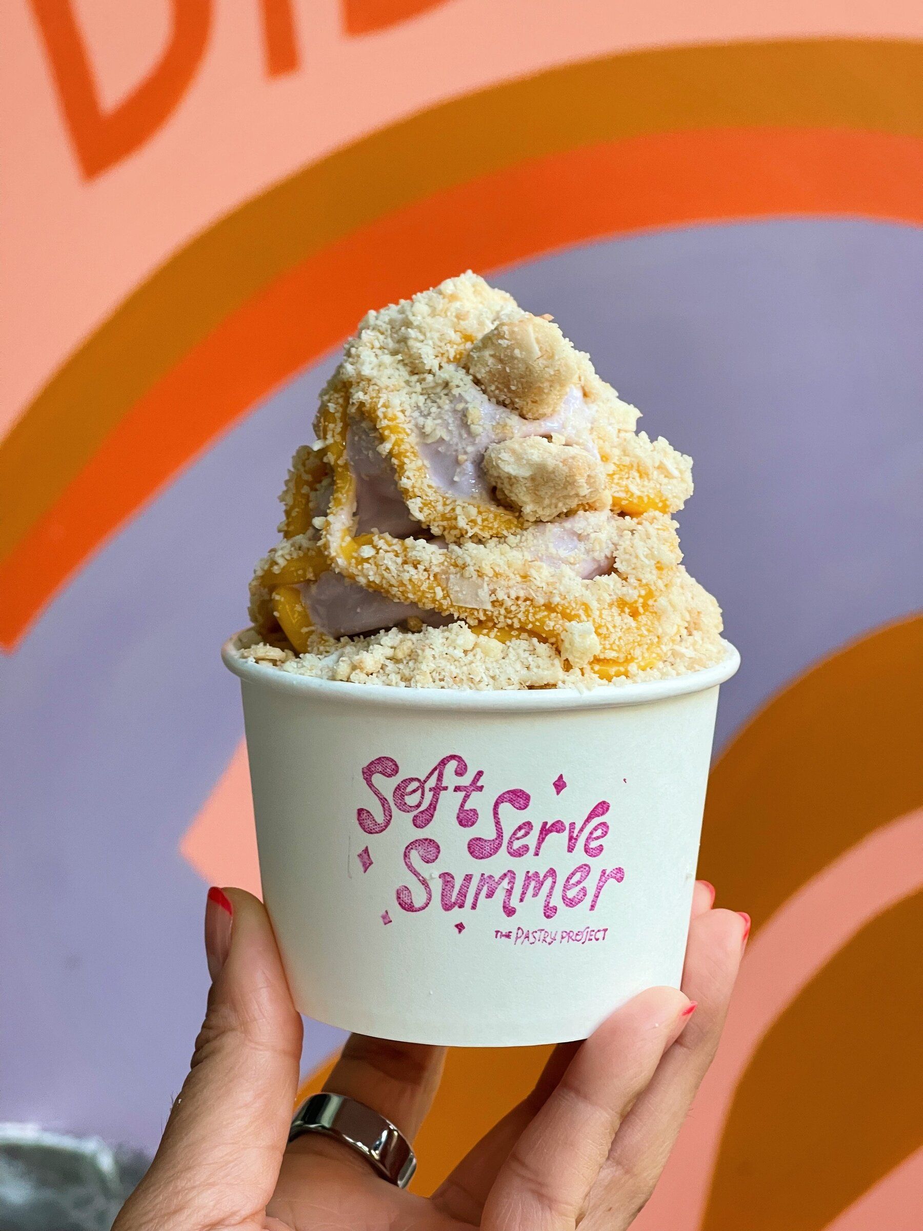 The Pastry Project presents Brazil with a purple vanilla soft-serve topped with passionfruit cream and coconut cake. (Provided by The Pastry Project)