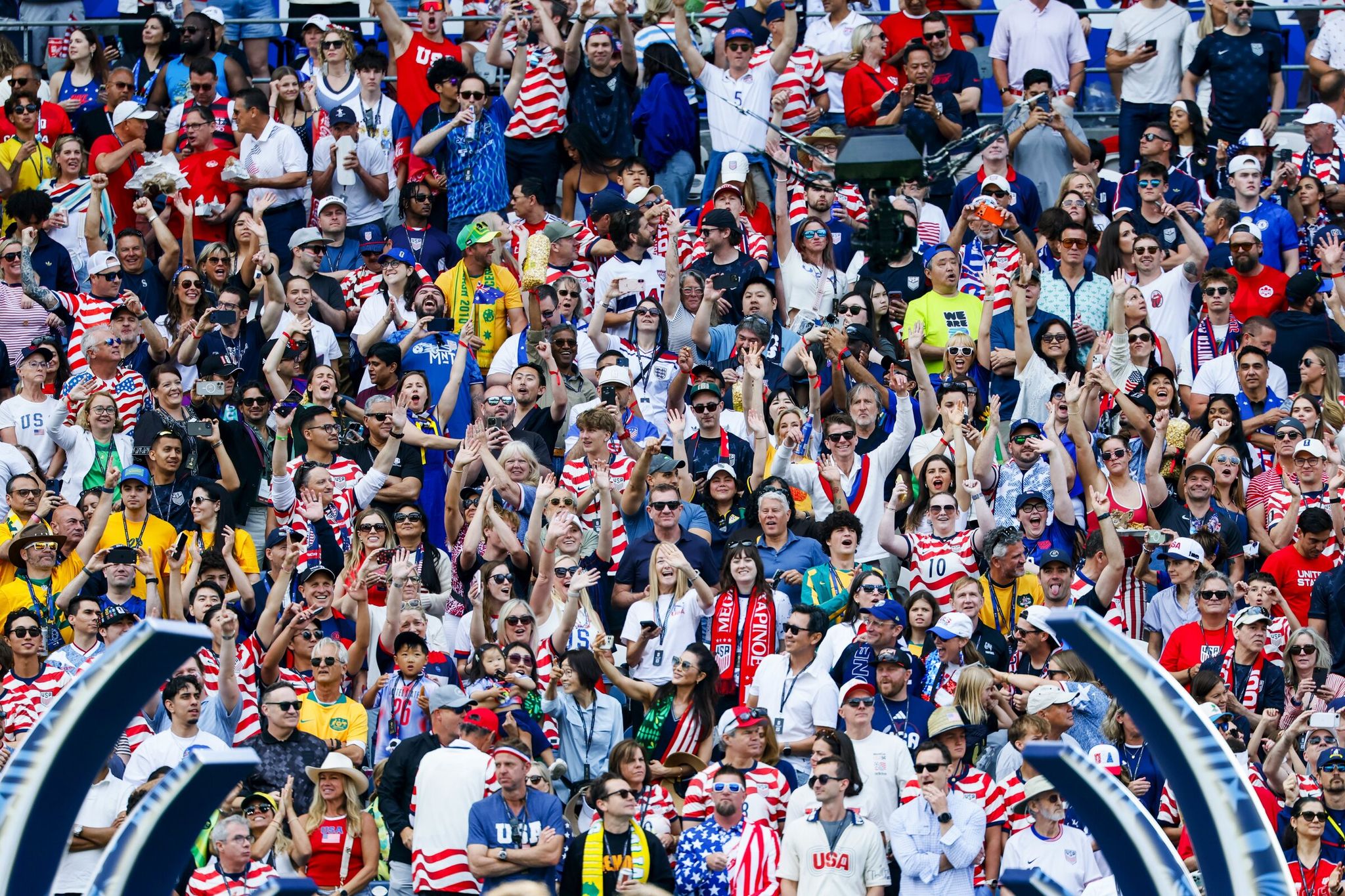 Fans cheer before the U.S. vs. Australia FIFA Men’s World Cup match at Seattle Stadium on Friday. (Jennifer Buchanan / The Seattle Times)