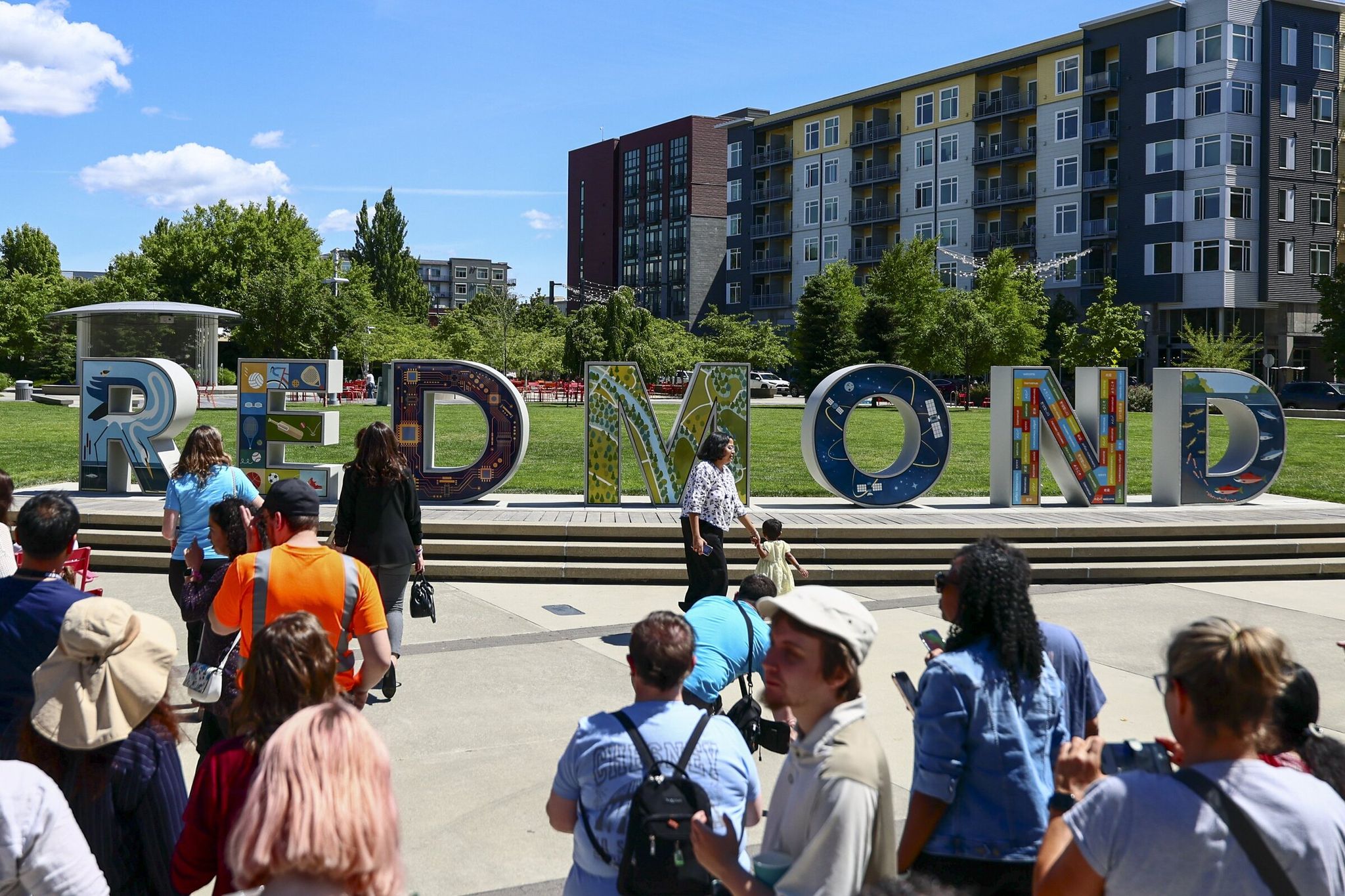 The city of Redmond’s new “World Cup legacy sign” this month in Redmond. (Kevin Clark / The Seattle Times)