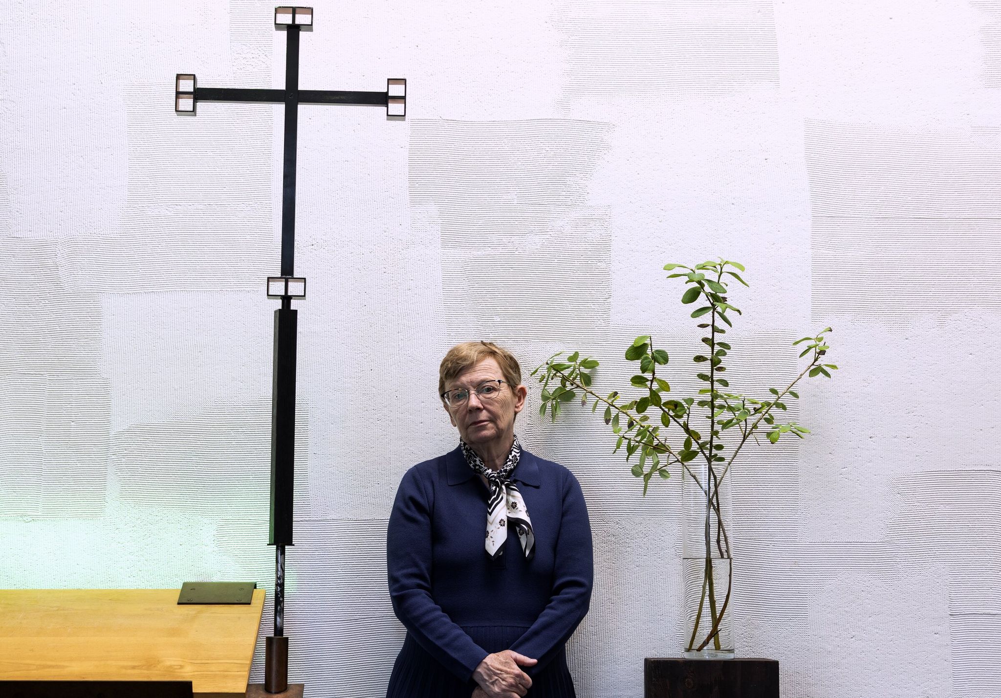 Incoming Seattle University President Maura Mast poses for a portrait inside the Chapel of St. Ignatius on campus on  Wednesday. Mast, who will take office Sept. 1, arrives at a pivotal moment for the university. (Ken Lambert / The Seattle Times)