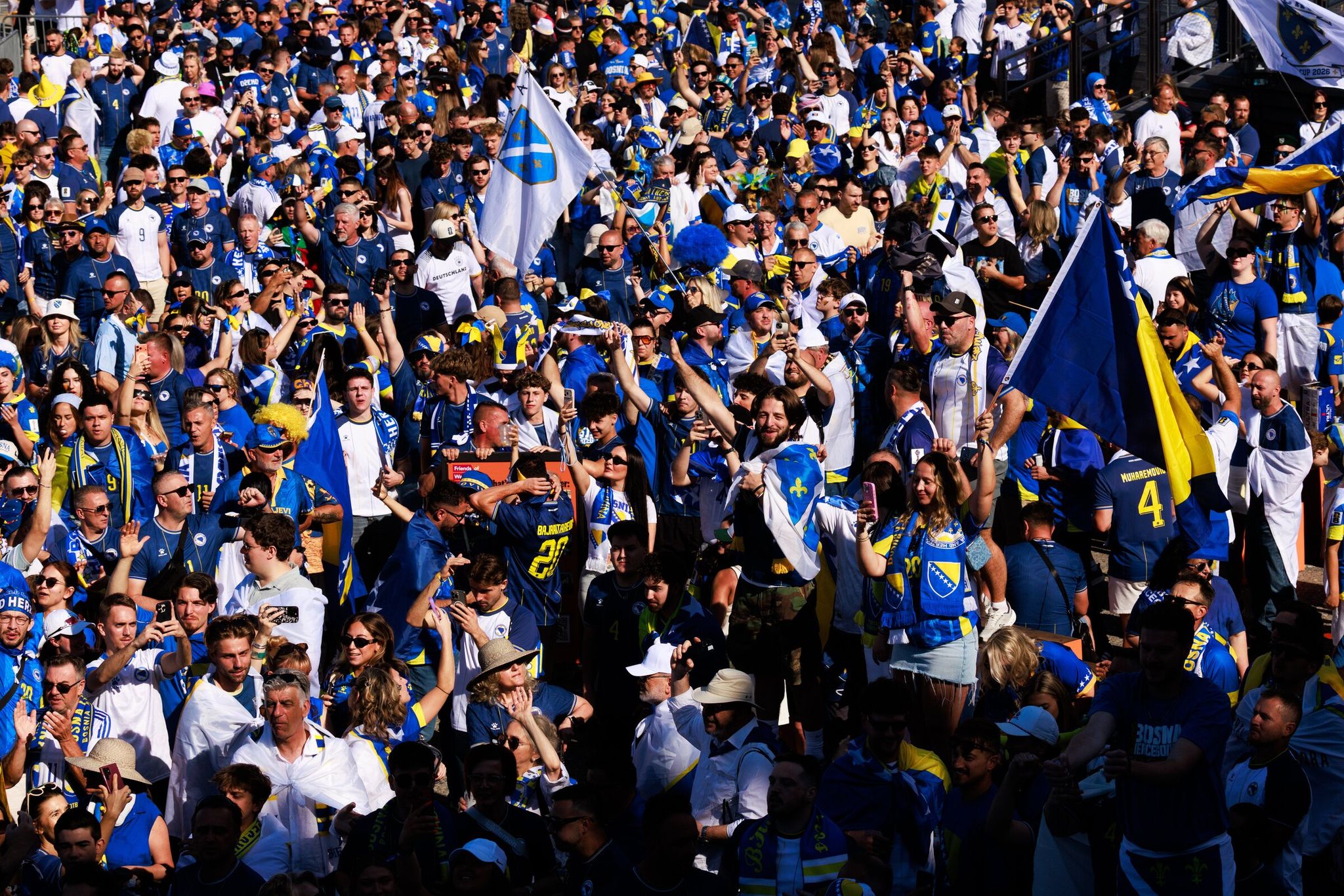 Fans gather for the Bosnia-Herzegovina vs. Qatar match at Seattle Stadium. (Erika Schultz / The Seattle Times)